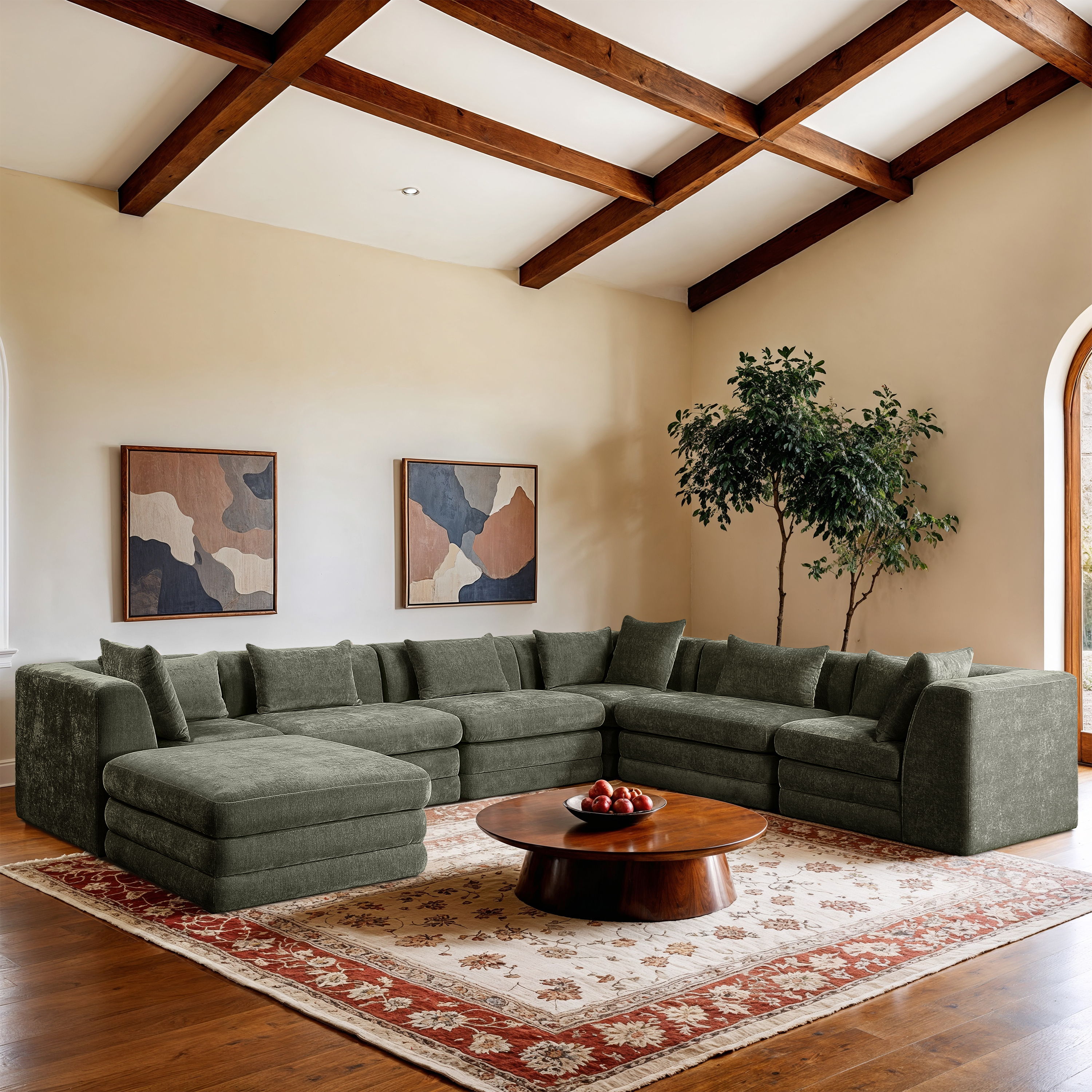 Stellar - 7 Piece Chenille Fabric 152" Upholstered Modular Sectional - Green