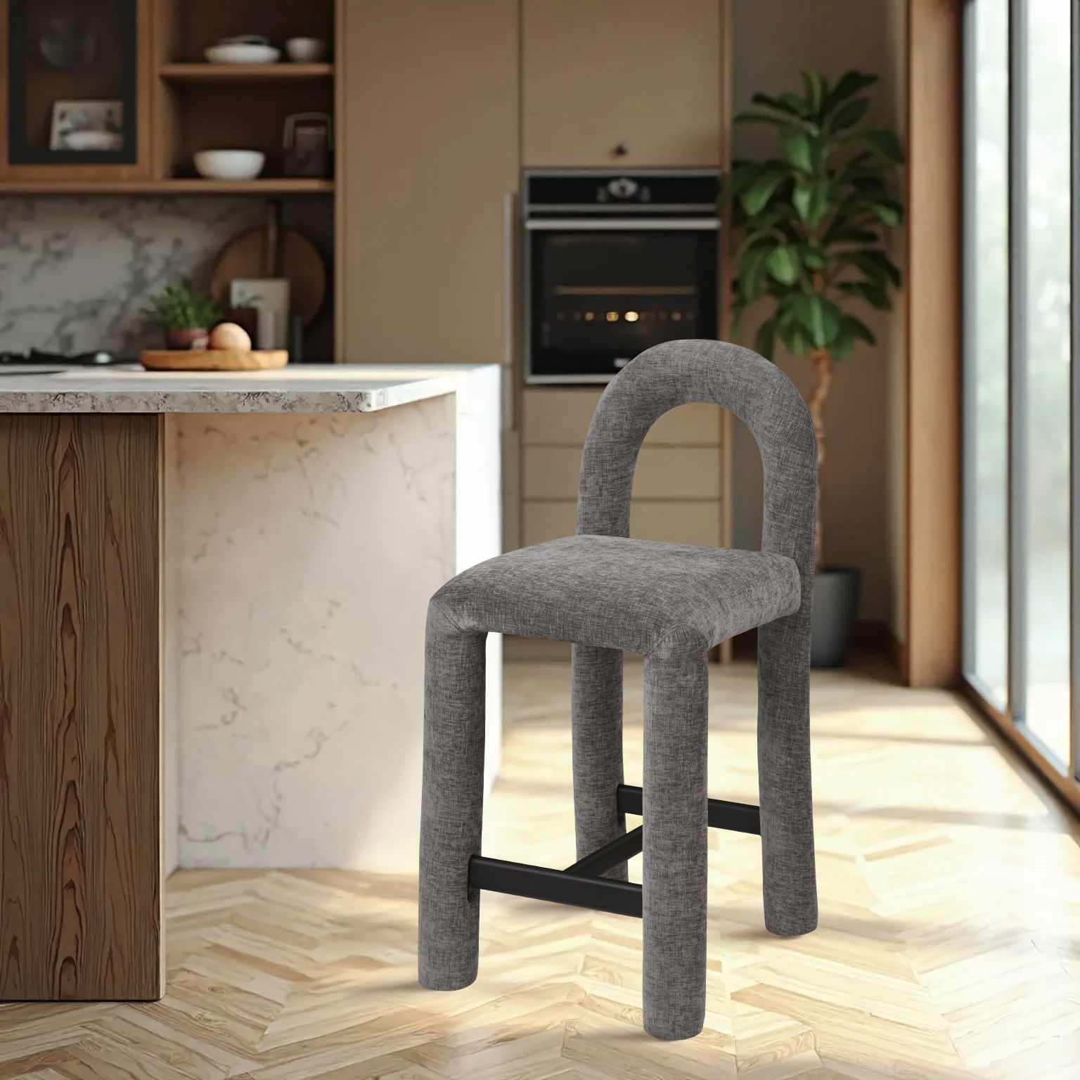Amari - Chenille Fabric Stool - Gray