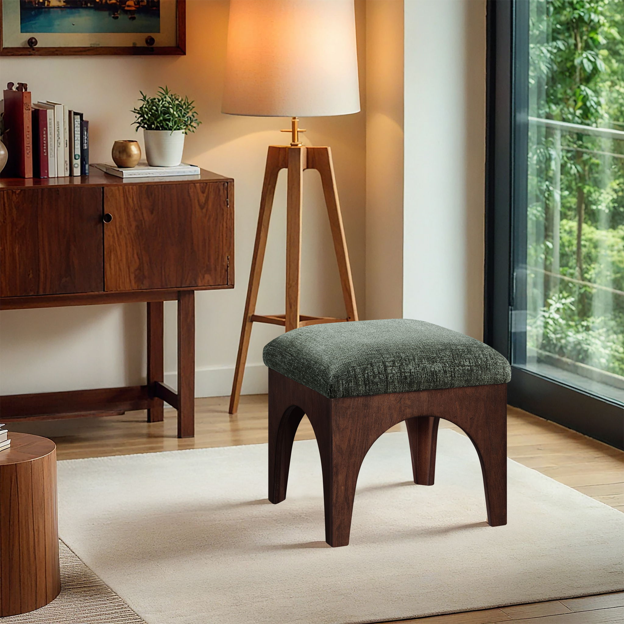 Lawson - Chenille Fabric Upholstered Ottoman - Green