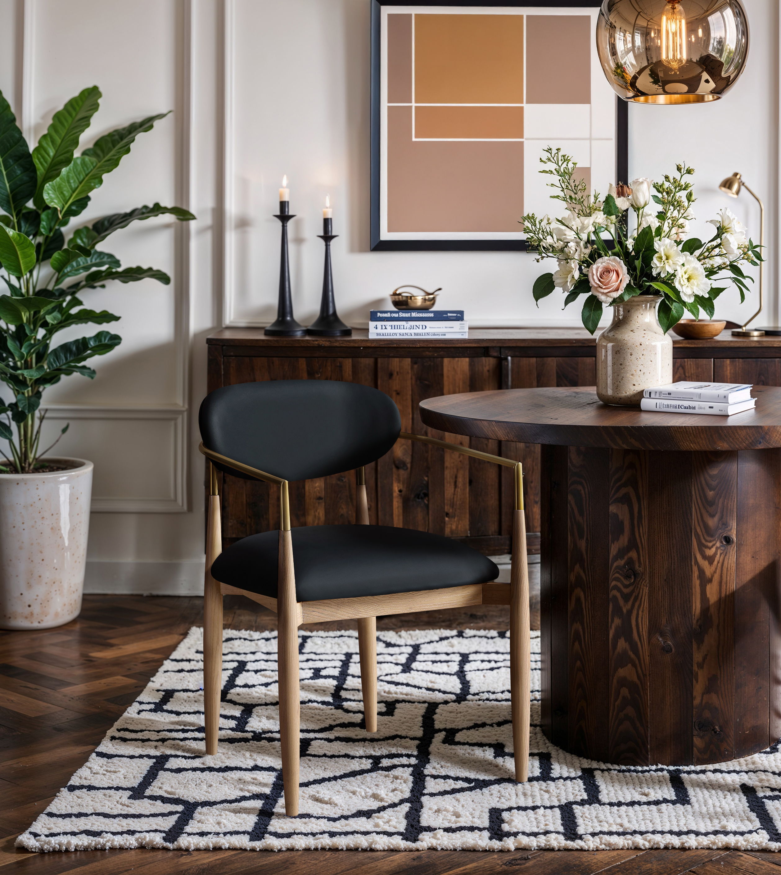 Riccio - Vegan Leather Dining Arm Chair (Set of 2) - Black
