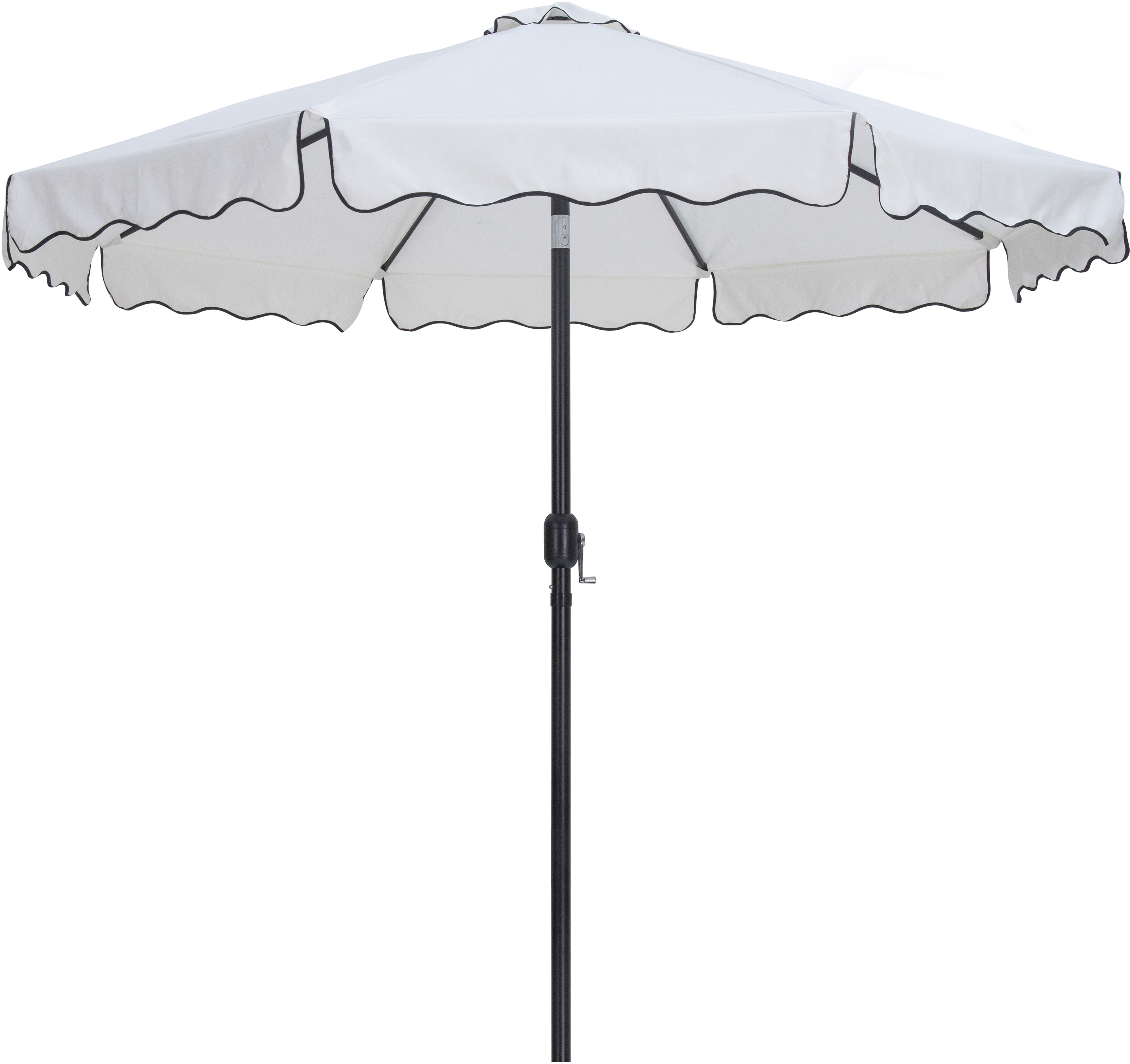 Amalfi - With Black Piping Aluminum Patio Umbrella With Base - White / Matte Black