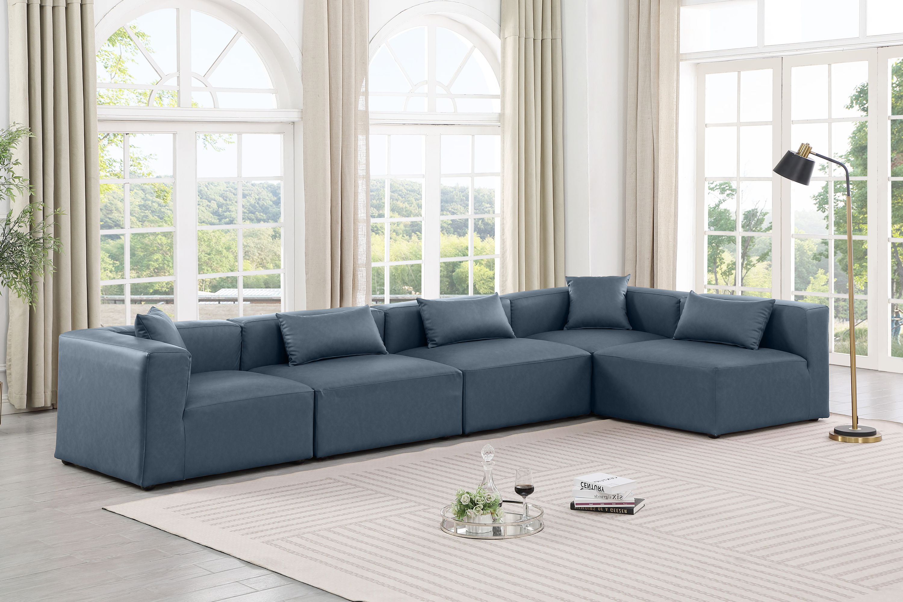 Cube - 5 Piece Modular Sectional - Navy Blue