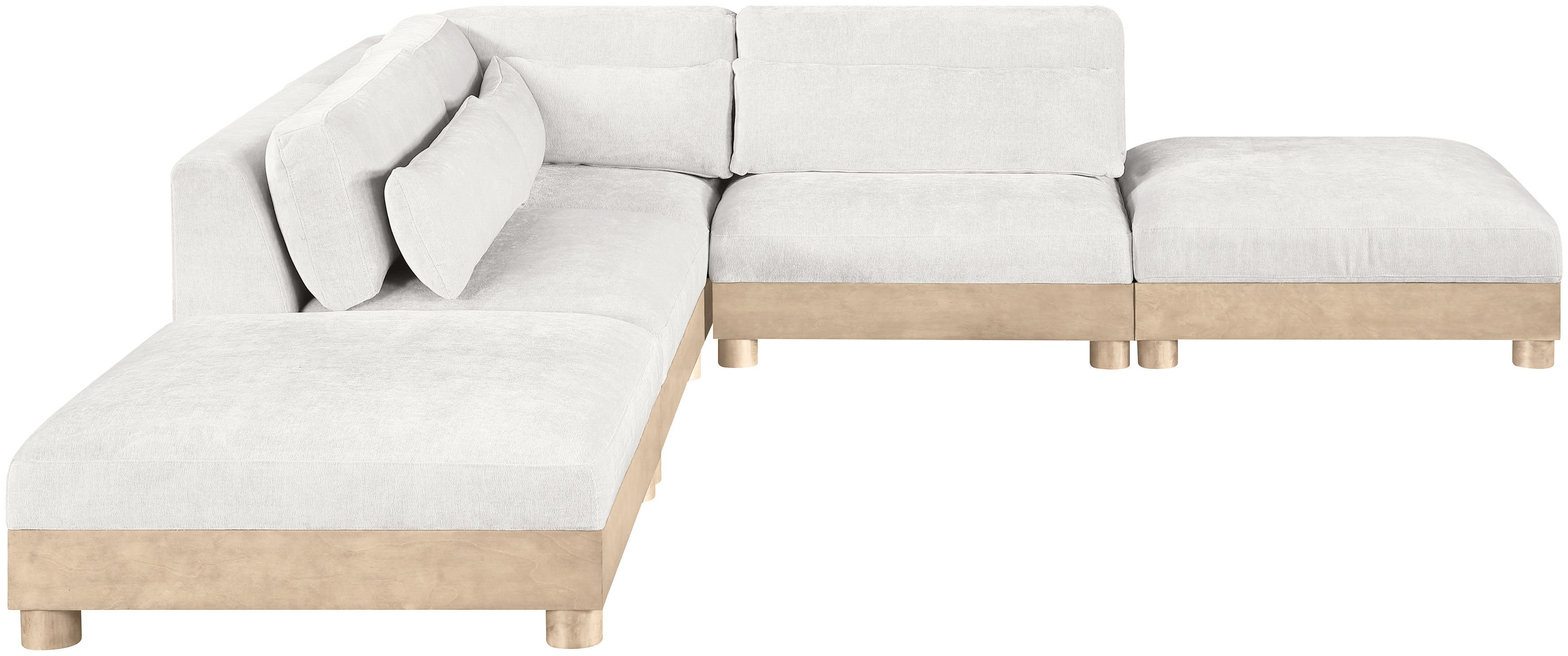 Turin - 120" Chenille Fabric Upholstered 5 Piece Modular Sectional (2 Armless Chairs, 1 Corner Chair, 2 Ottomans) - Cream / Natural Oak