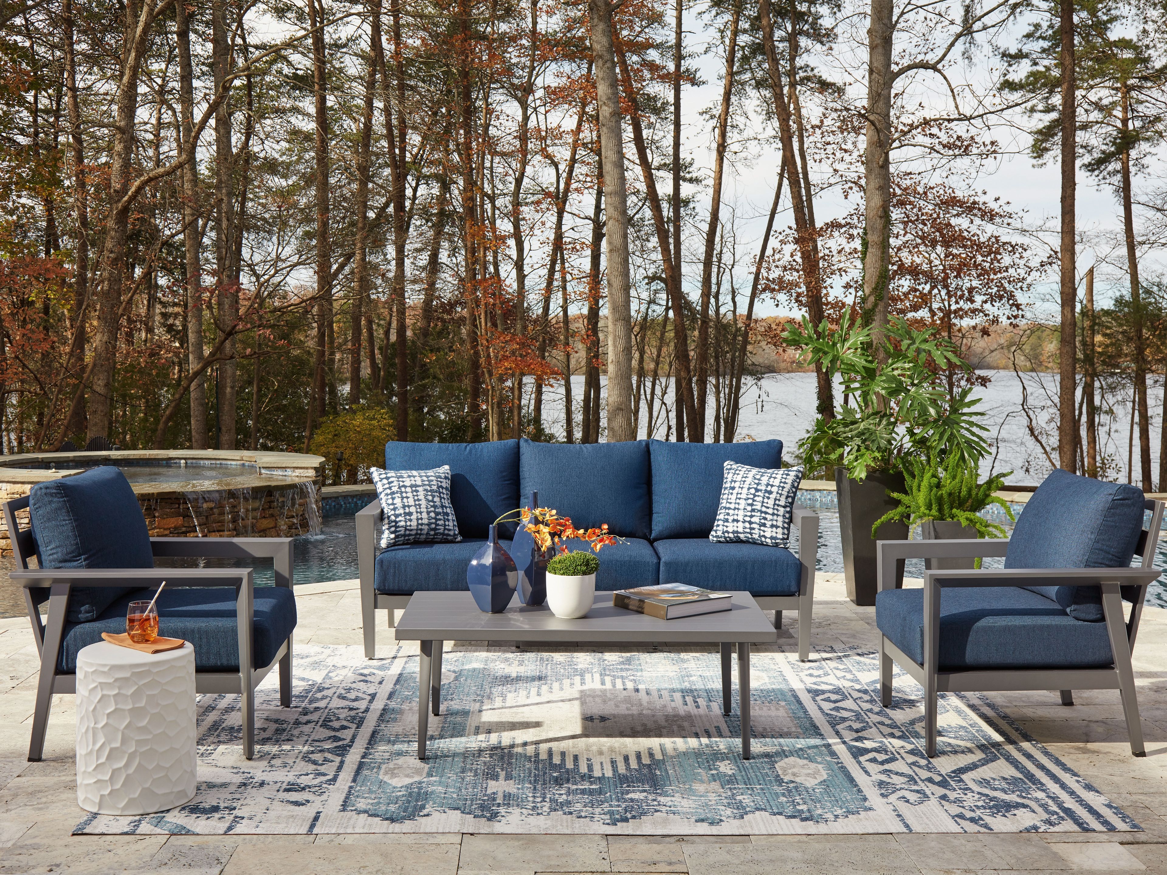 Gali - Sofa / Chairs / Table Set (Set of 4) - Gray / Blue