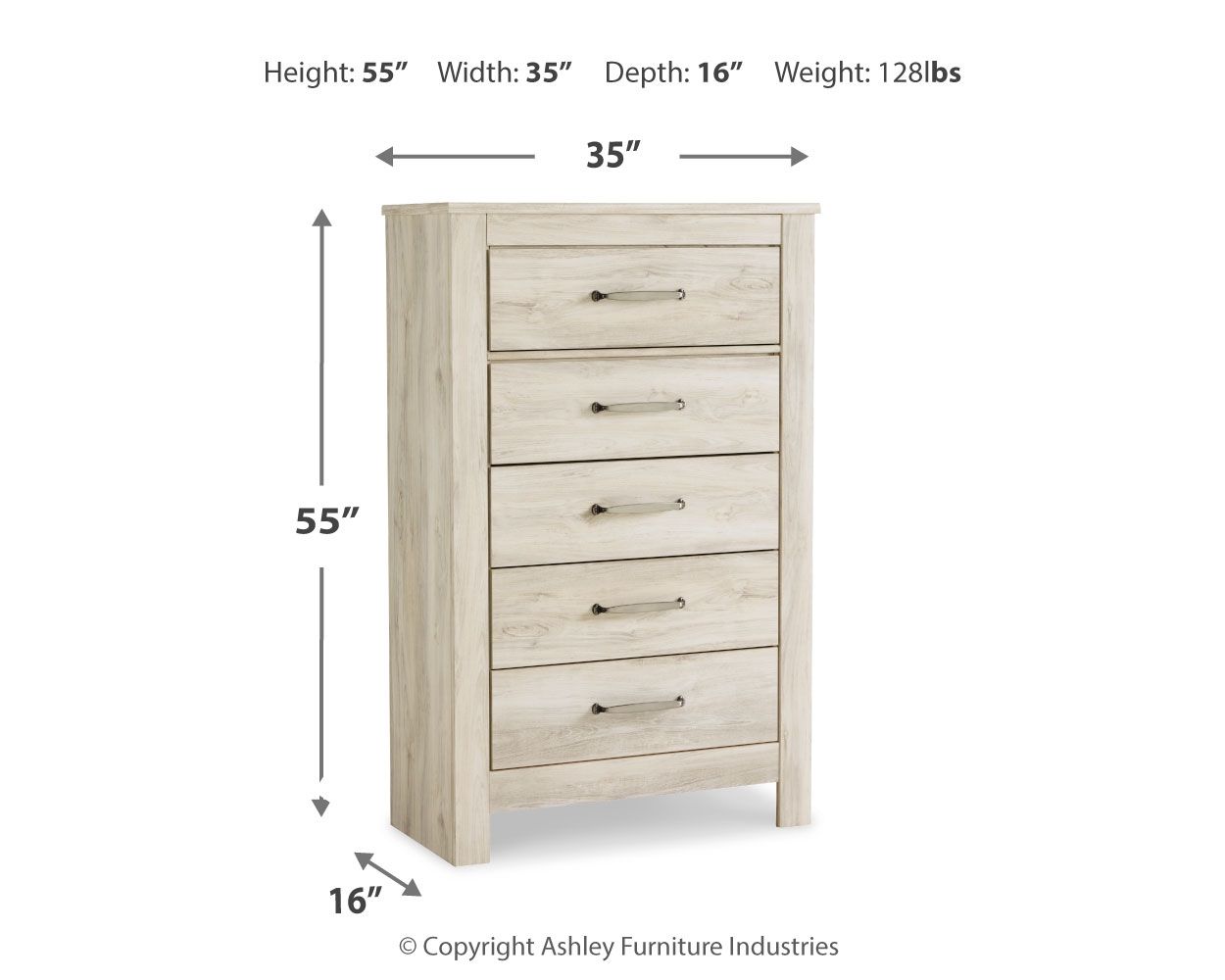 Ashley Furniture Bellaby - Five Drawer Chest - Whitewash - Image 4
