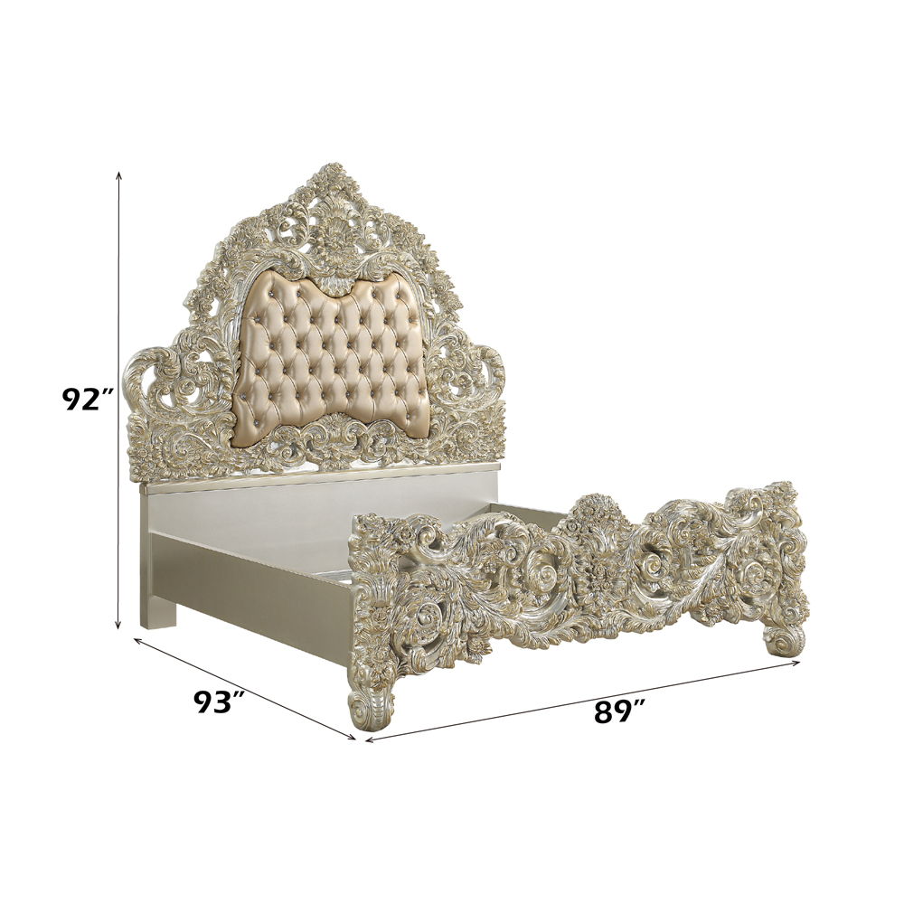 Sorina - Eastern King Bed - Synthetic Leather & Antique Gold, beige, view 6