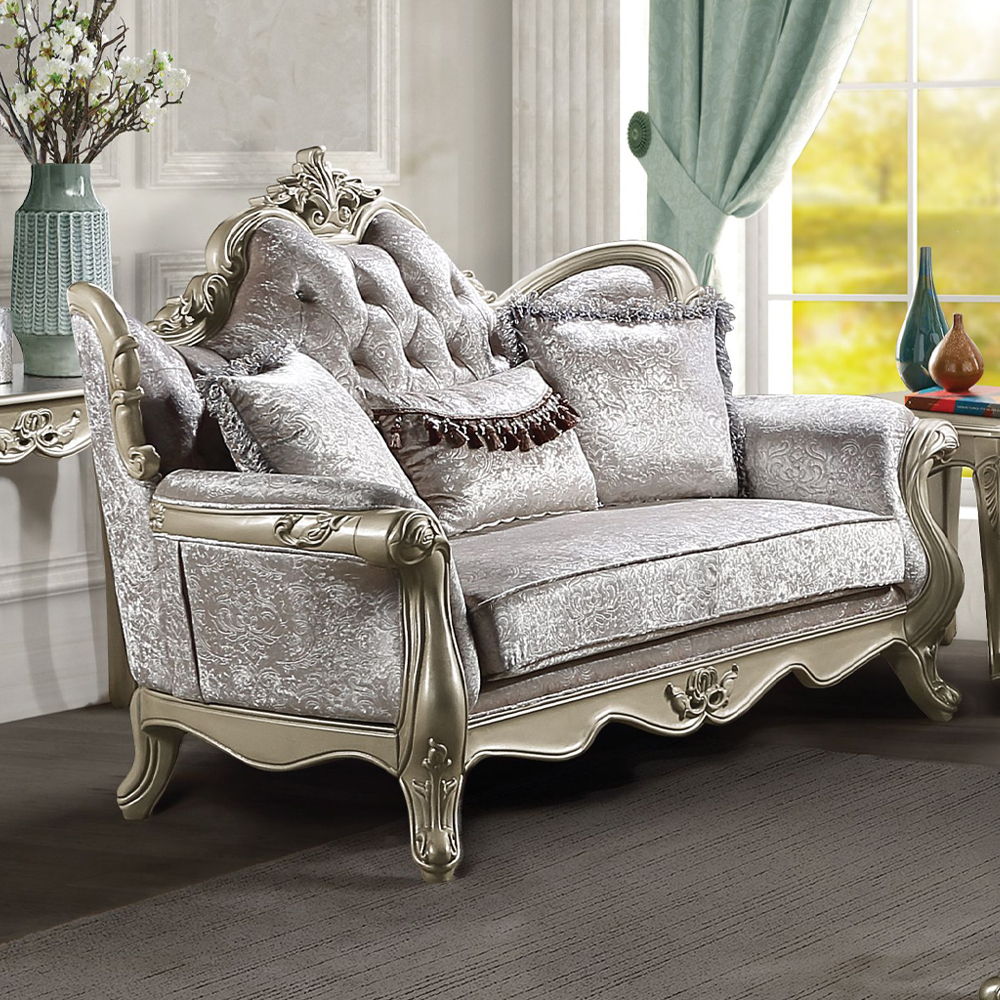 Libertee - Loveseat With 3 Pillows - Beige Fabric & Champagne, silver, view 5