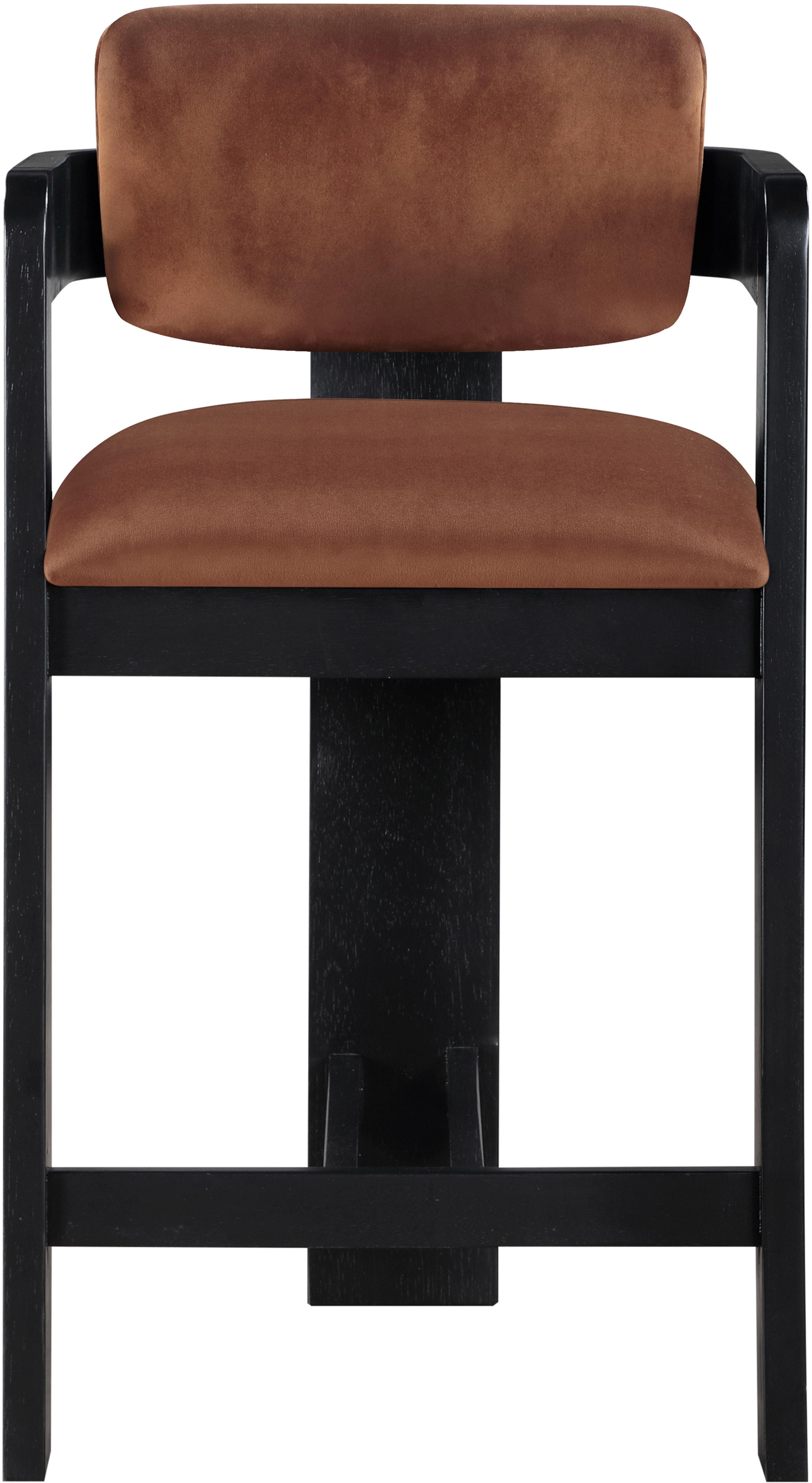 Sacha - Velvet Stool With Black Base - Cognac