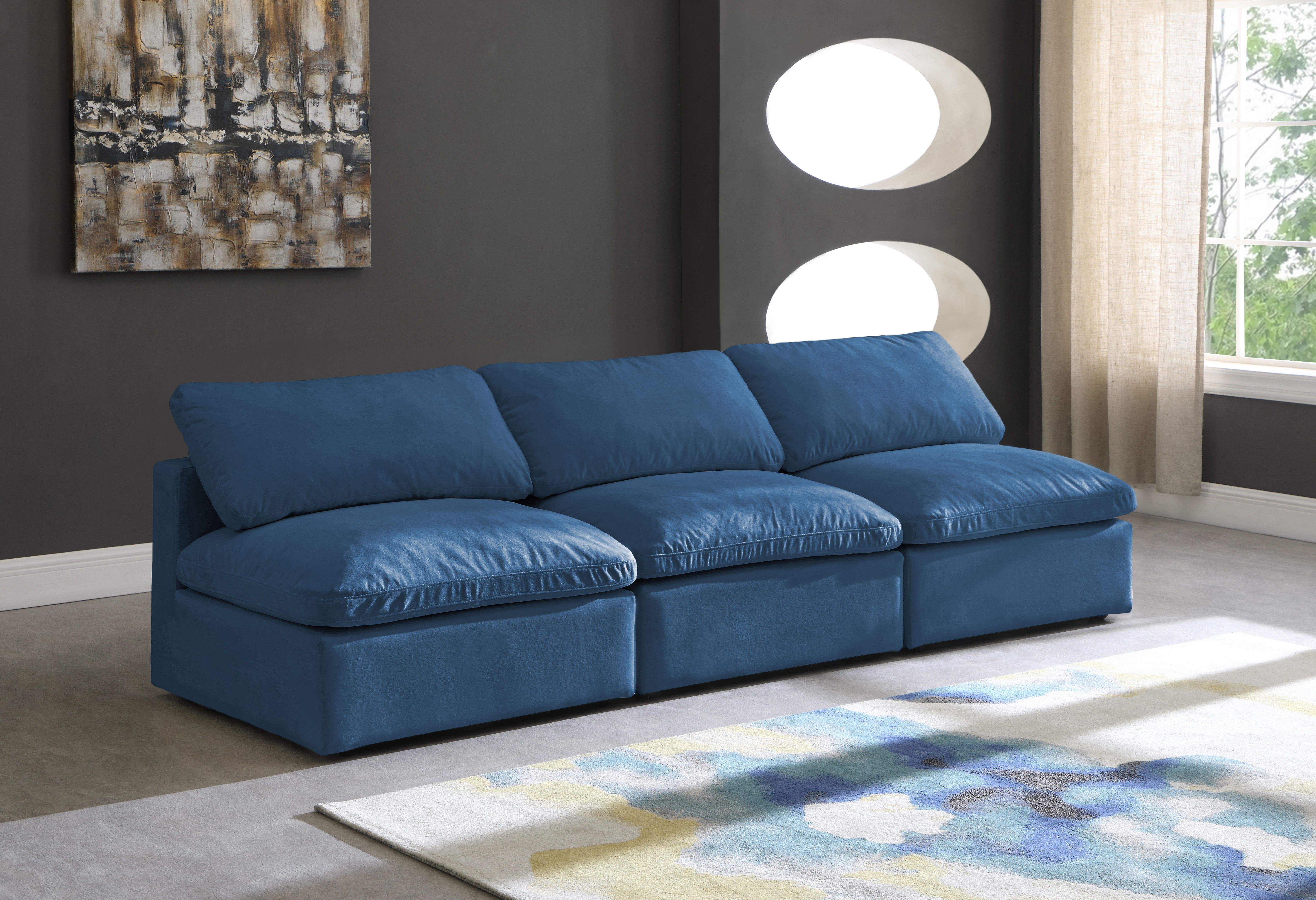 Plush - 3 Piece Modular Armless Sofa - Navy
