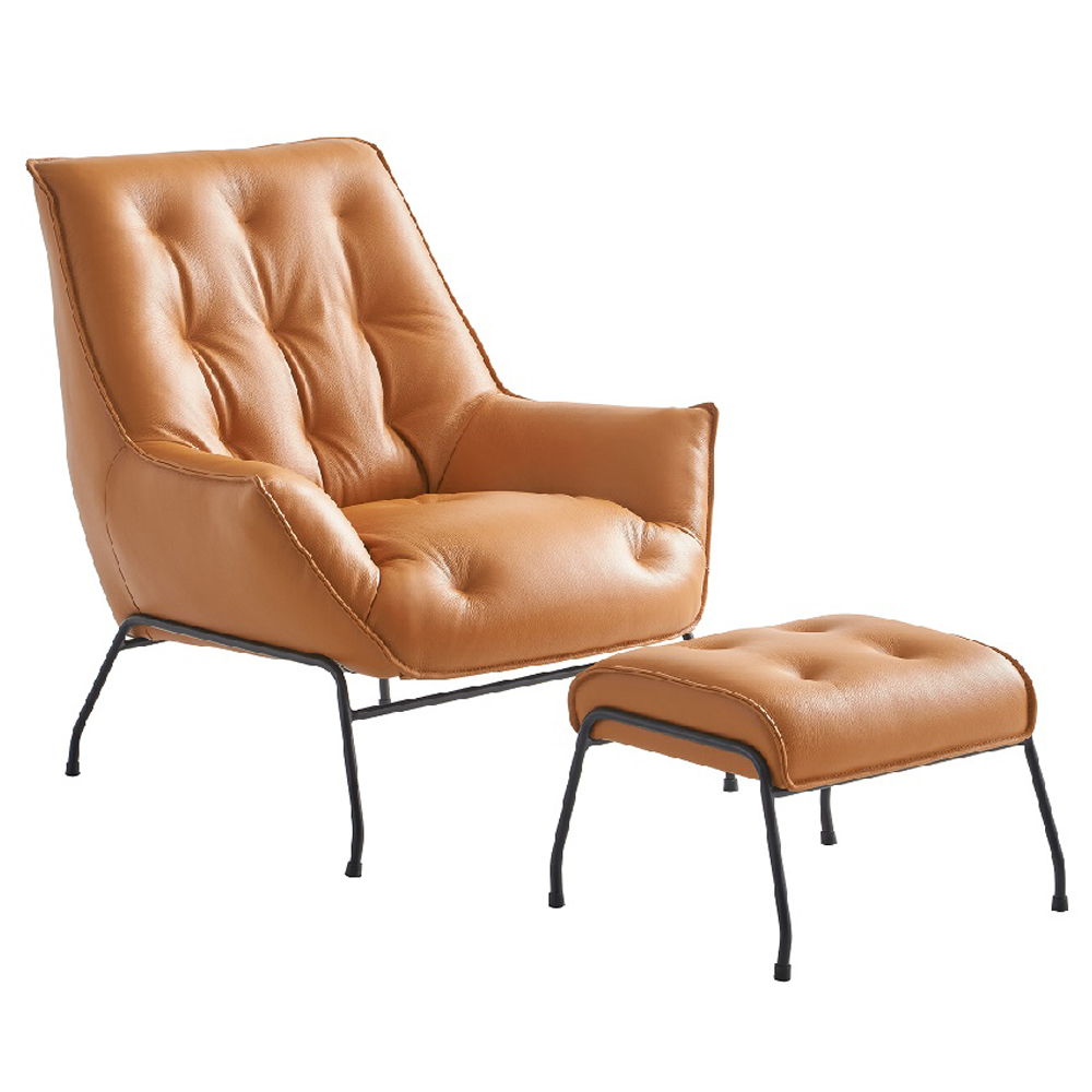 Zusa - Accent Chair & Ottoman - Sandstone Top Grain Leather, orange