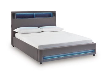 Verishaw – Queen Upholstered Headboard/Footboard/Roll Slats – Gray