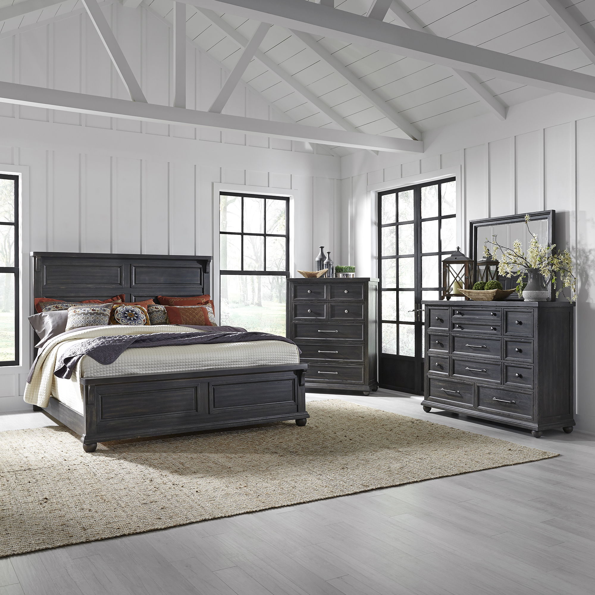 Liberty Furniture Harvest Home - California King Panel Bed, Dresser & Mirror, Chest - Black