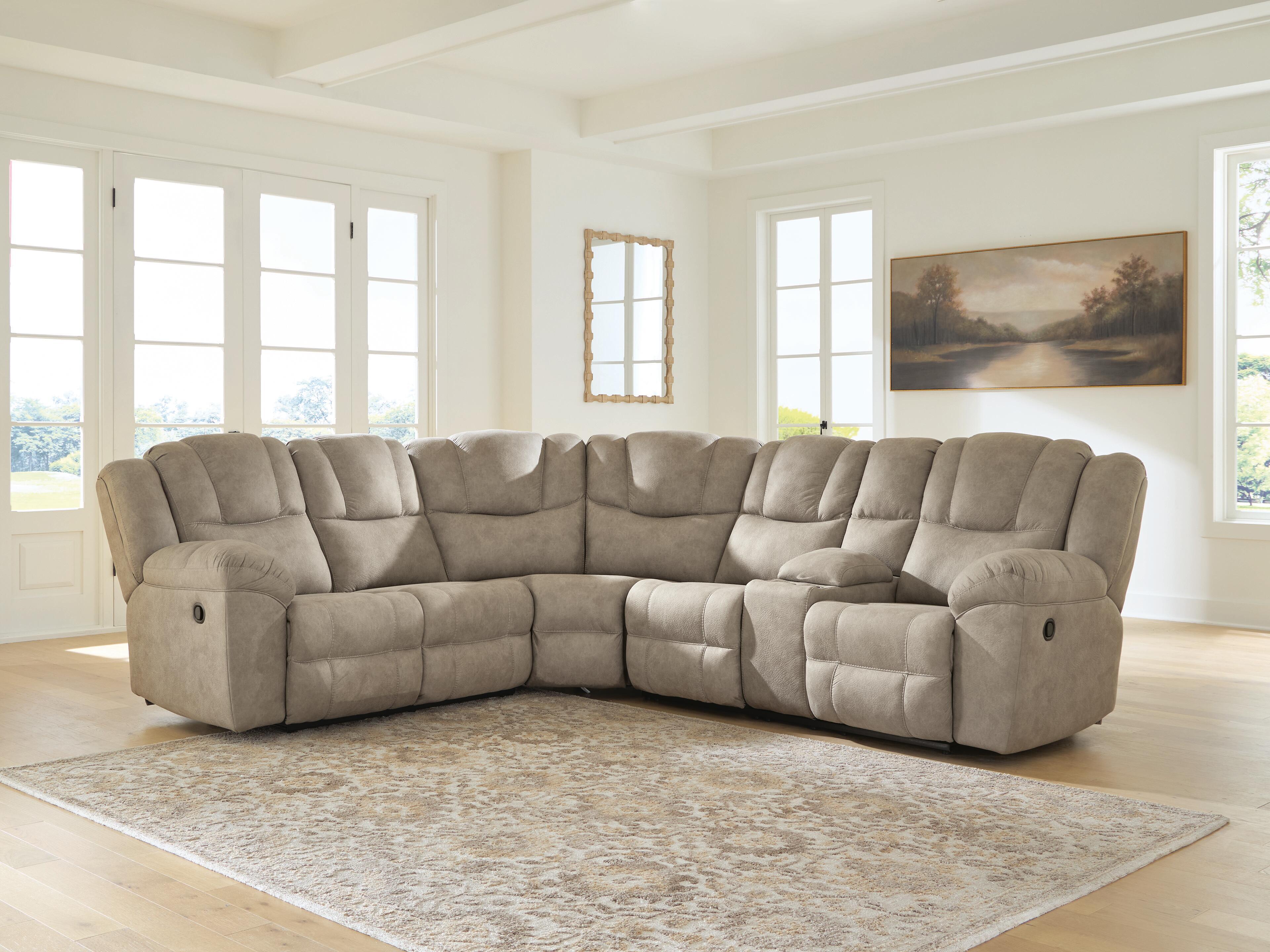 Ashley Furniture Pearce-Pike - 3-Piece Reclining Sectional With RAF Reclining Loveseat With Console - Birch - Image 3