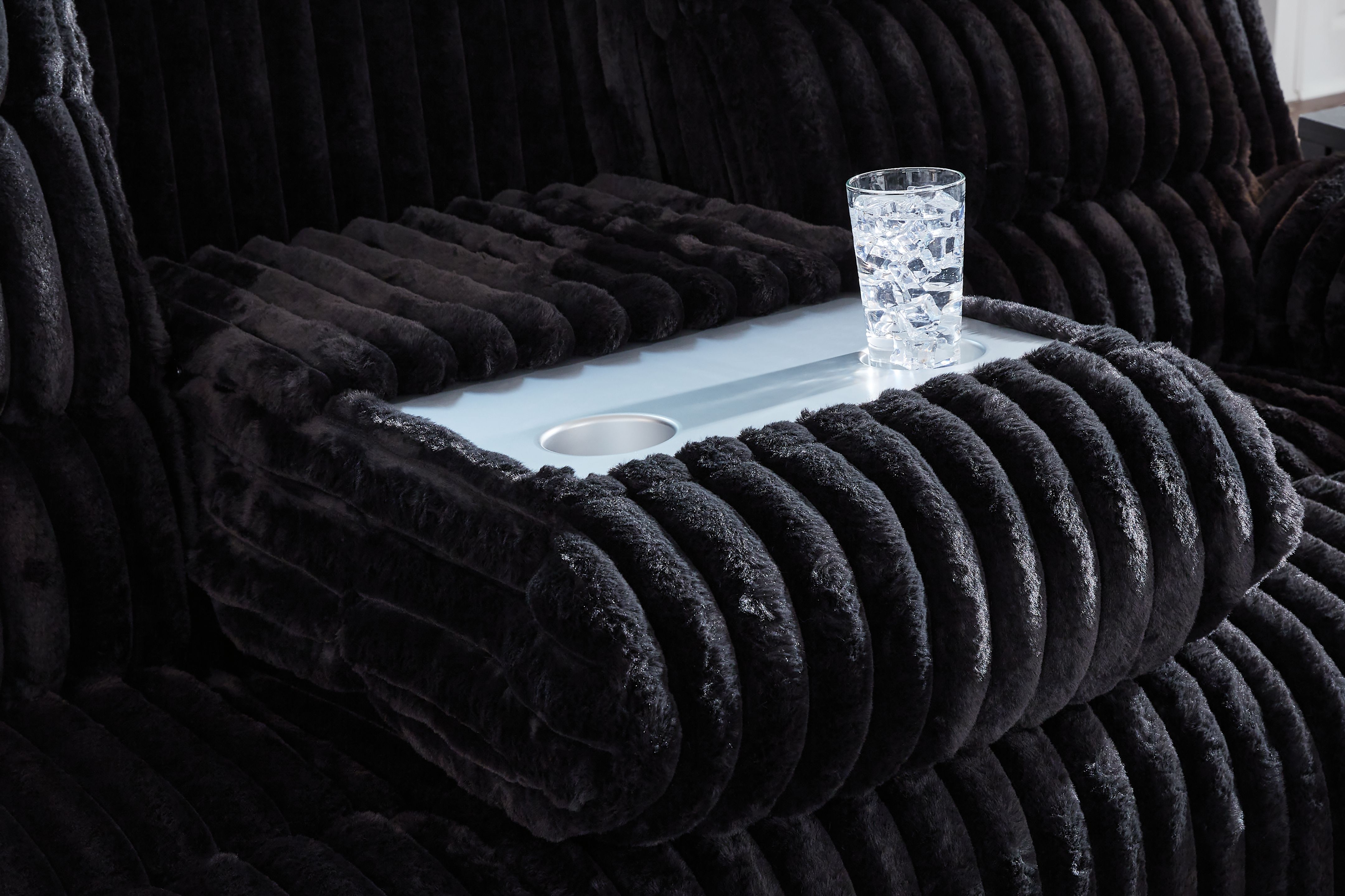 Ashley Furniture Rhine Falls - Reclining Power Sofa With Drop Down Table - Onyx - Image 7