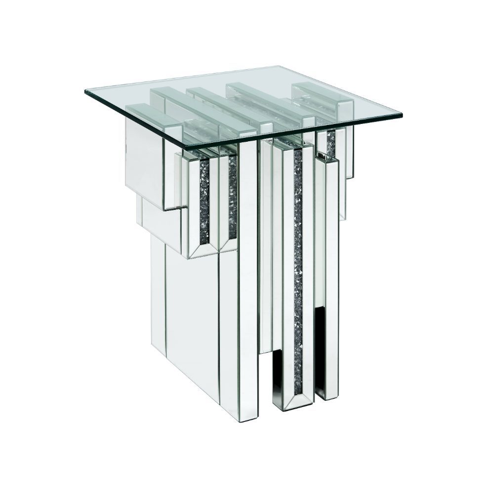 Noralie - 20" End Table With Faux Diamonds - Mirrored, silver