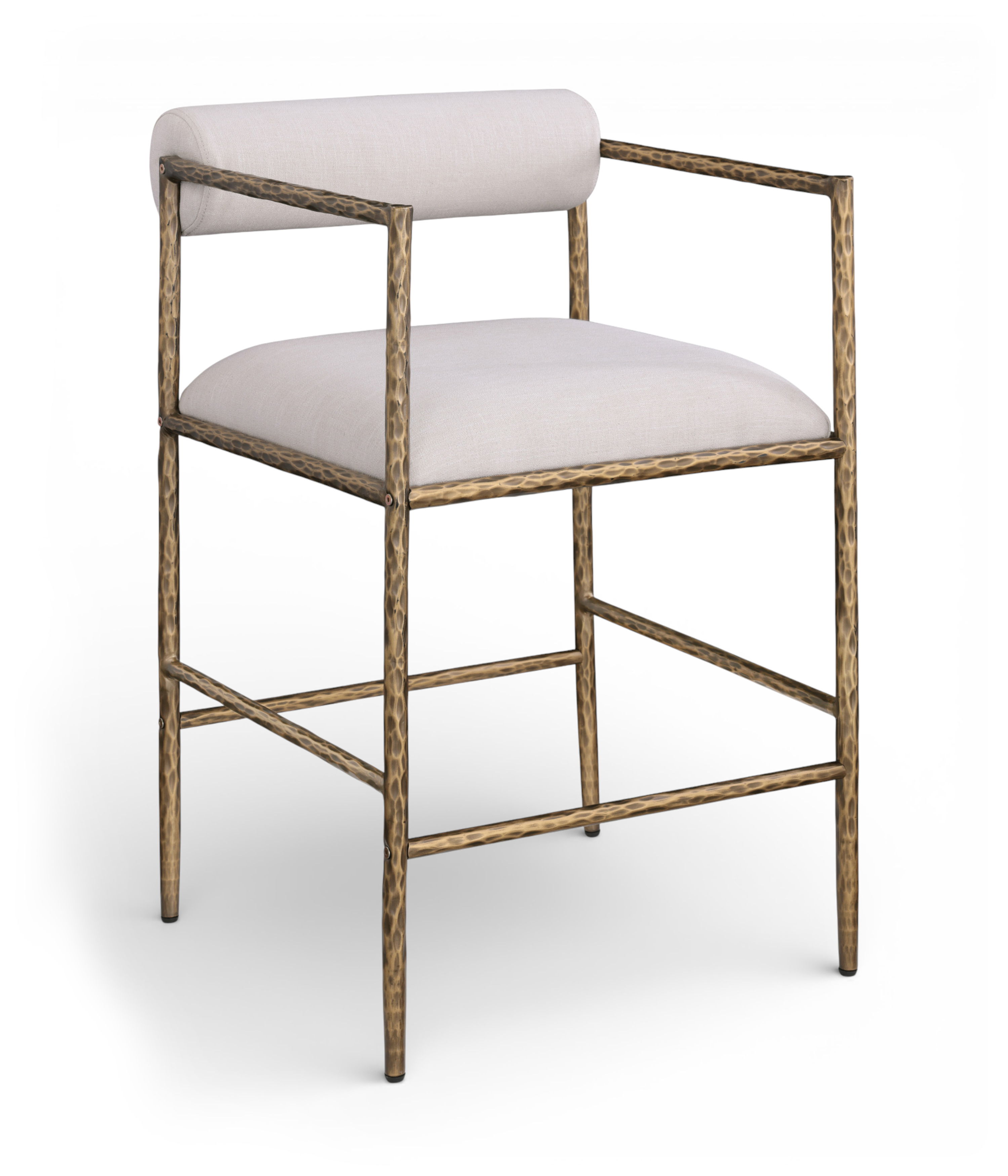 Axis - Linen Textured Fabric Upholstered Counter Stool (Set of 2) - Beige / Powder Coated Brushed Brass