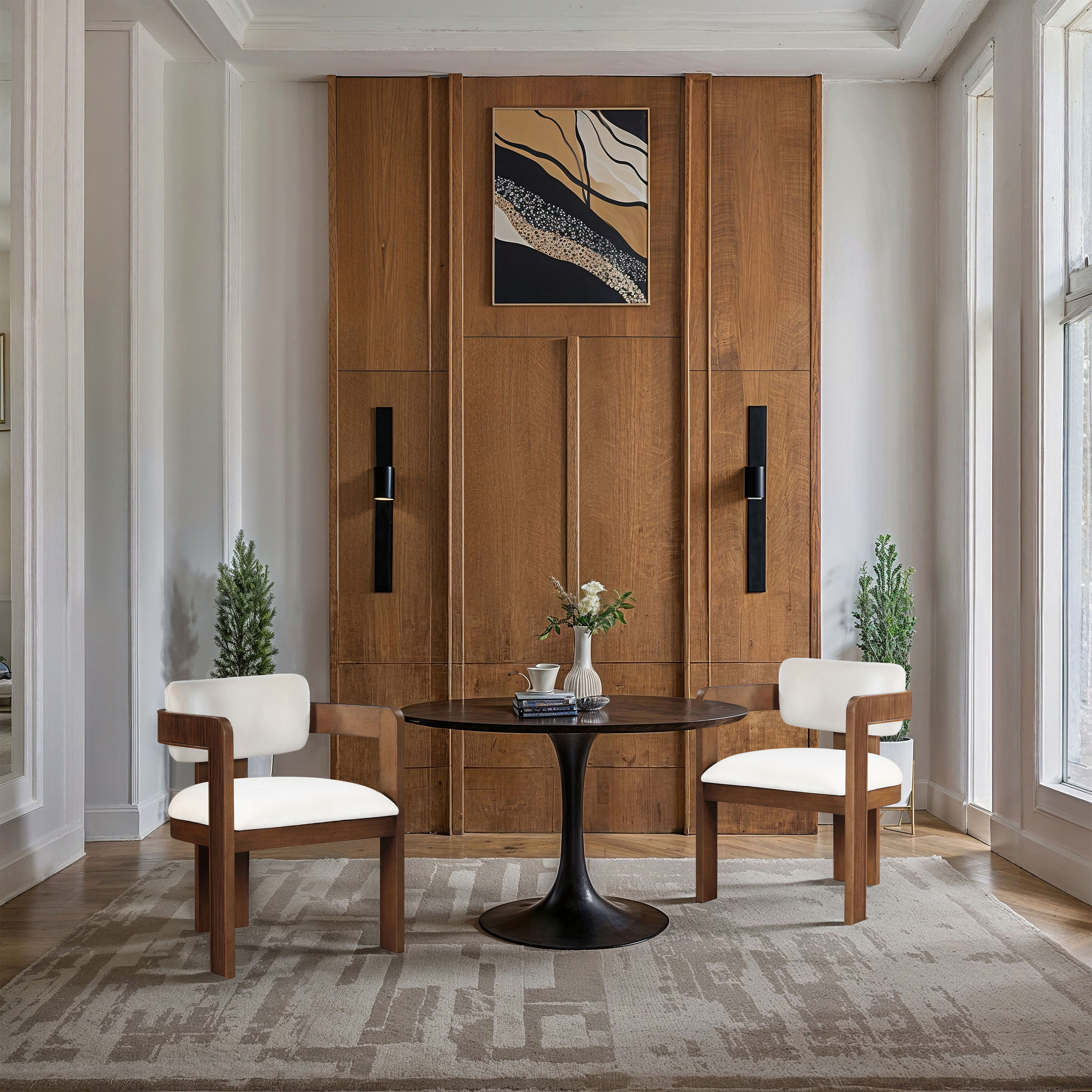 Sacha - Velvet Dining Chair With Brown Base (Set of 2) - Cream