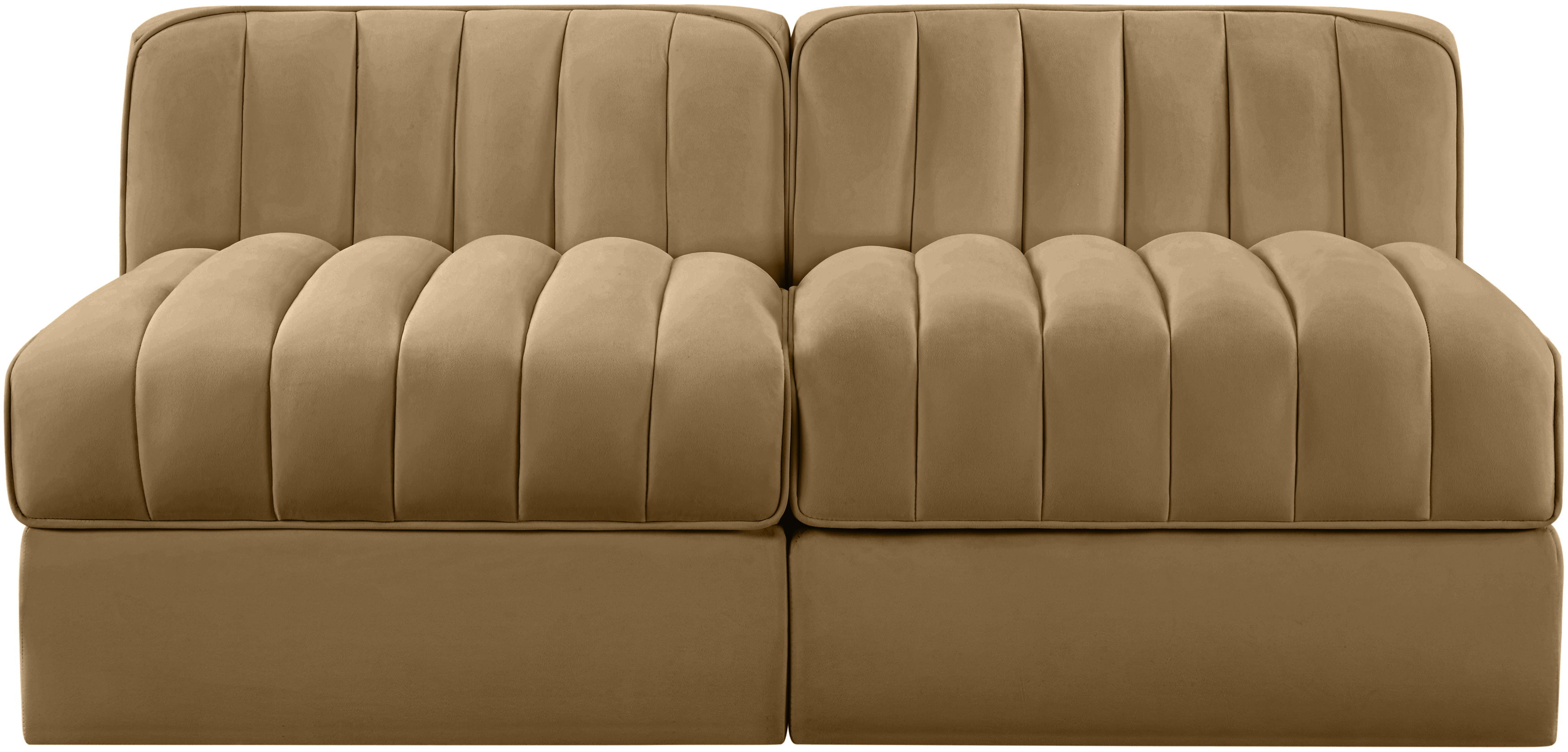 Rummi - Velvet Performance Fabric Upholstered 2 Piece Modular Armless Loveseat - Saddle