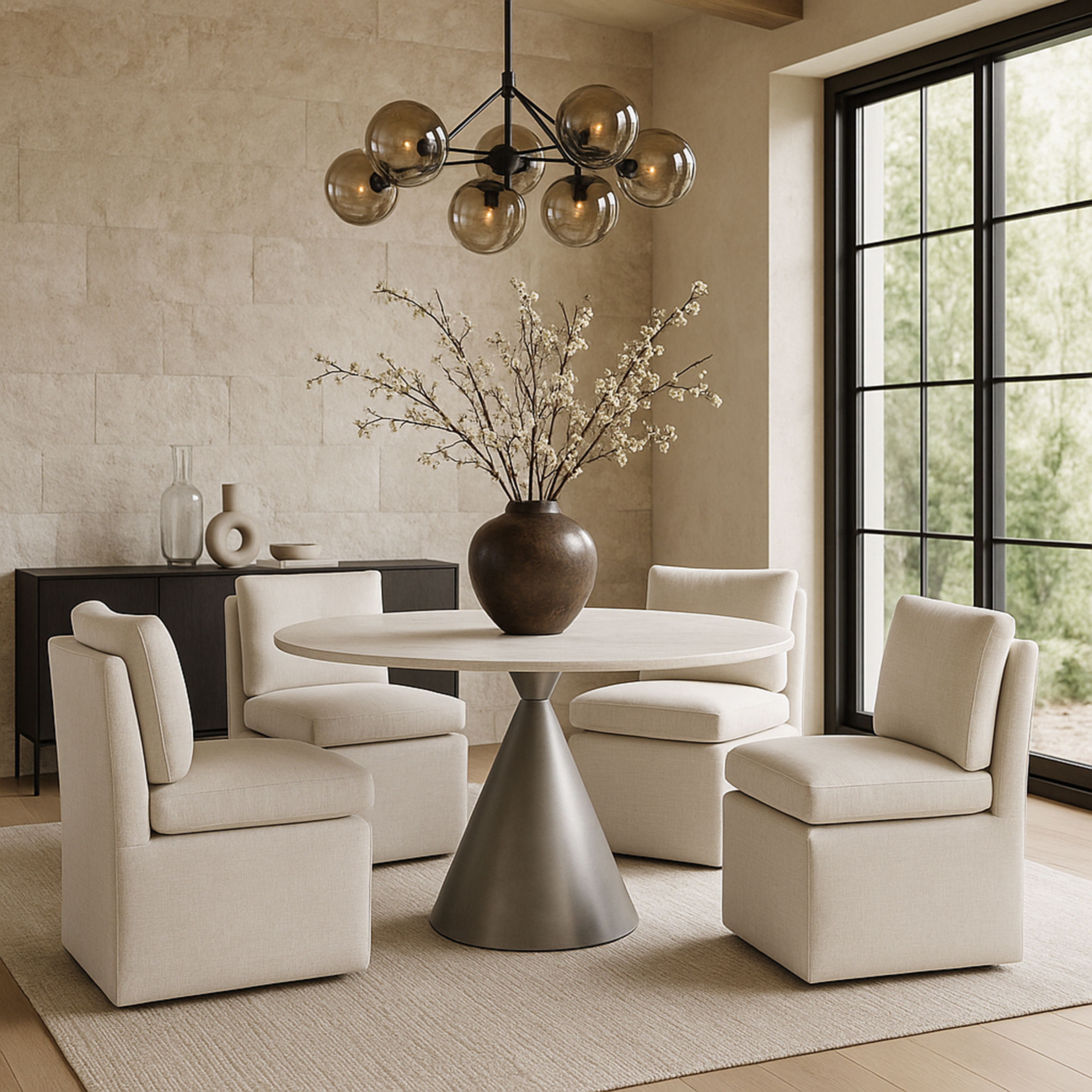 Nelori - Linen Textured Performance Fabric Upholstered Dining Chair (Set of 2) - Cream