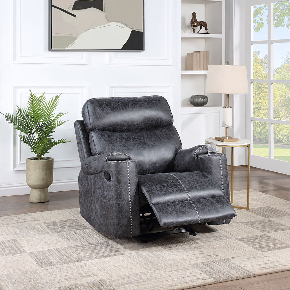 Hirah - Motion Glider Recliner - Dark Gray Polish Microfiber, dark gray, view 8