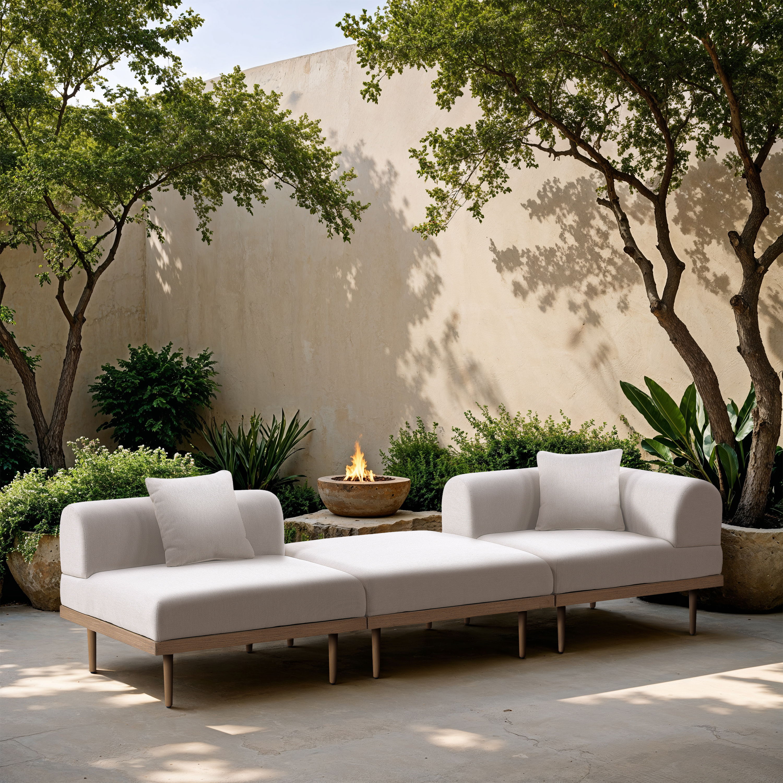Laguna - 3 Piece Resilient Water Resistant Fabric 106.5" Outdoor Patio Modular Sofa - Cream