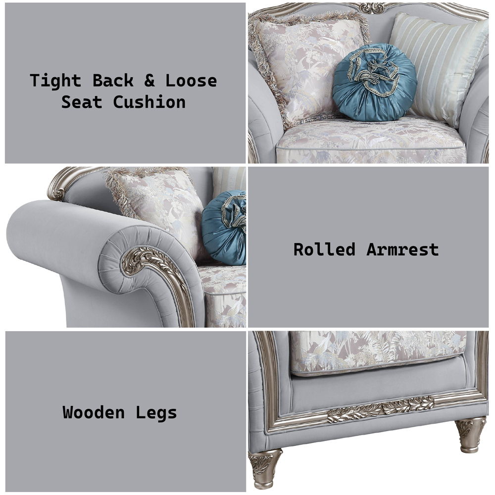 Pelumi - Chair With 3 Pillows - Light Gray Linen & Platinum, gray, view 6