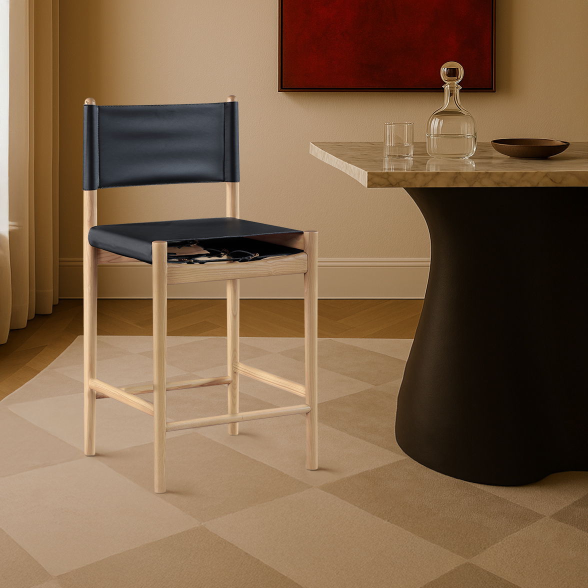 Rawlins - Vegan Leather Upholstered Counter Stool - Black