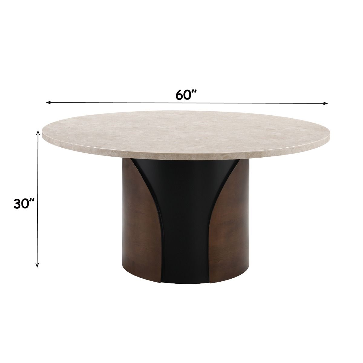 Rufina - Round Dining Table With Marble Top - Natural Marble Top & Walnut, dark brown, view 3
