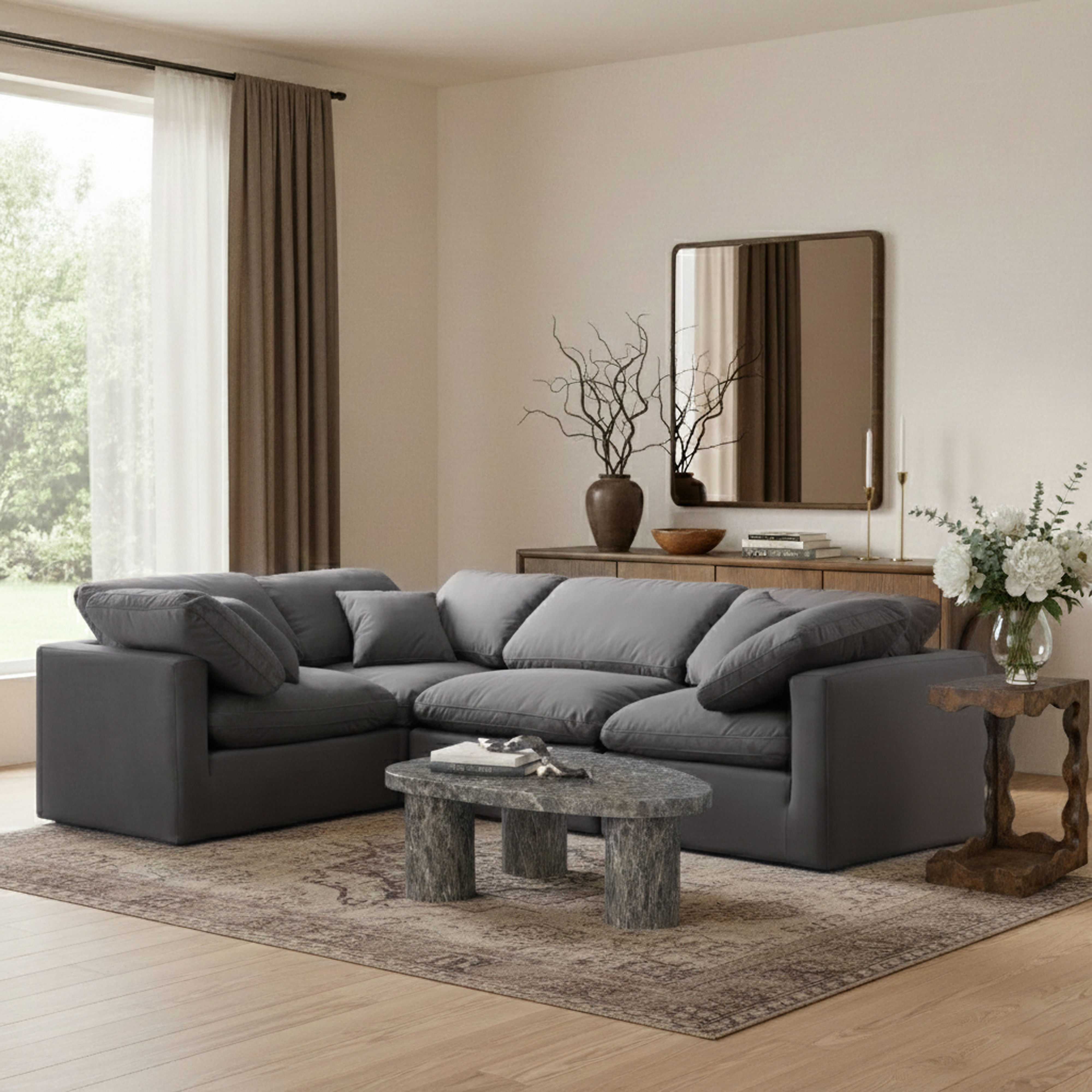 Indulge - Velvet 4 Piece Modular Corner Sectional - Gray