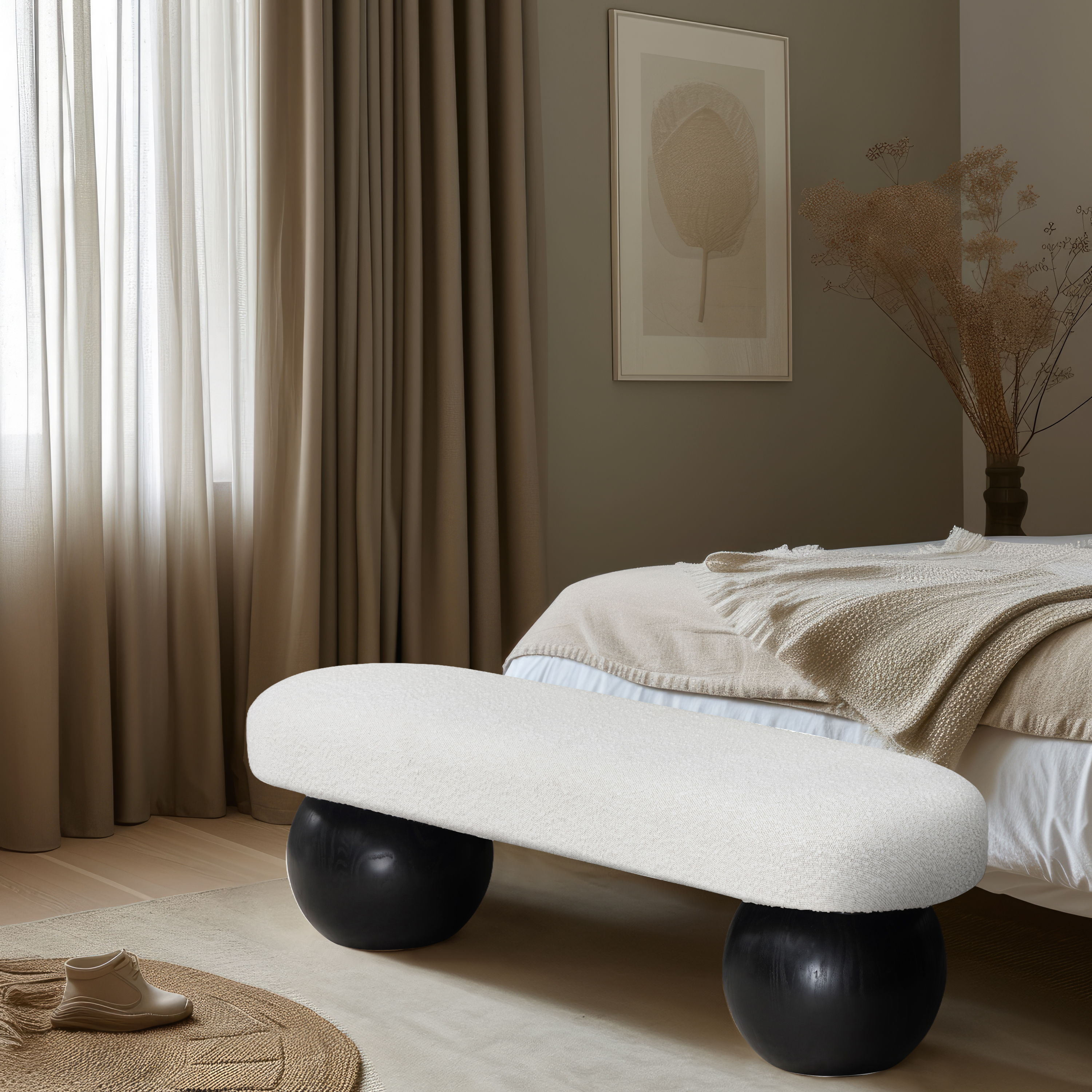 Bowie - Bench With Black Base - Cream