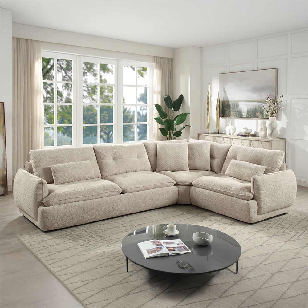 Jonina - Sectional Sofa With 4 Pillows - Beige Chenille, beige