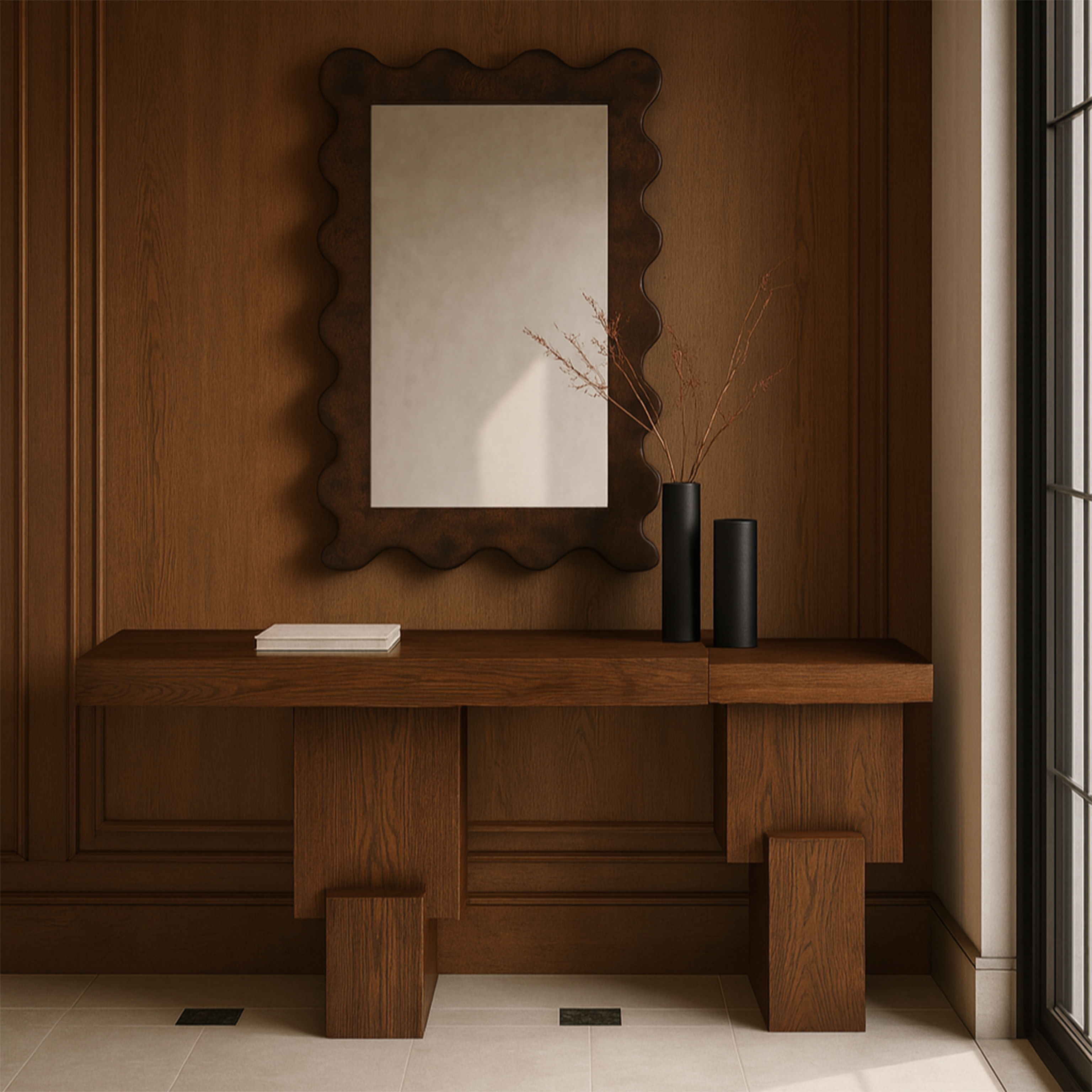 Anzio - Oak Veneer And Solid Wood Console Table - Brown