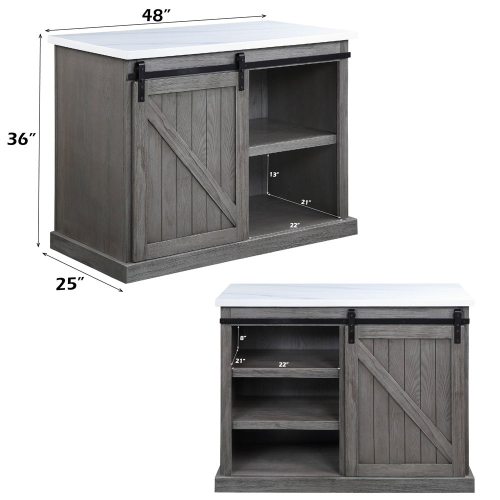 Gauri - Kitchen Island - Marble Top Top & Gray Oak, dark gray, view 5