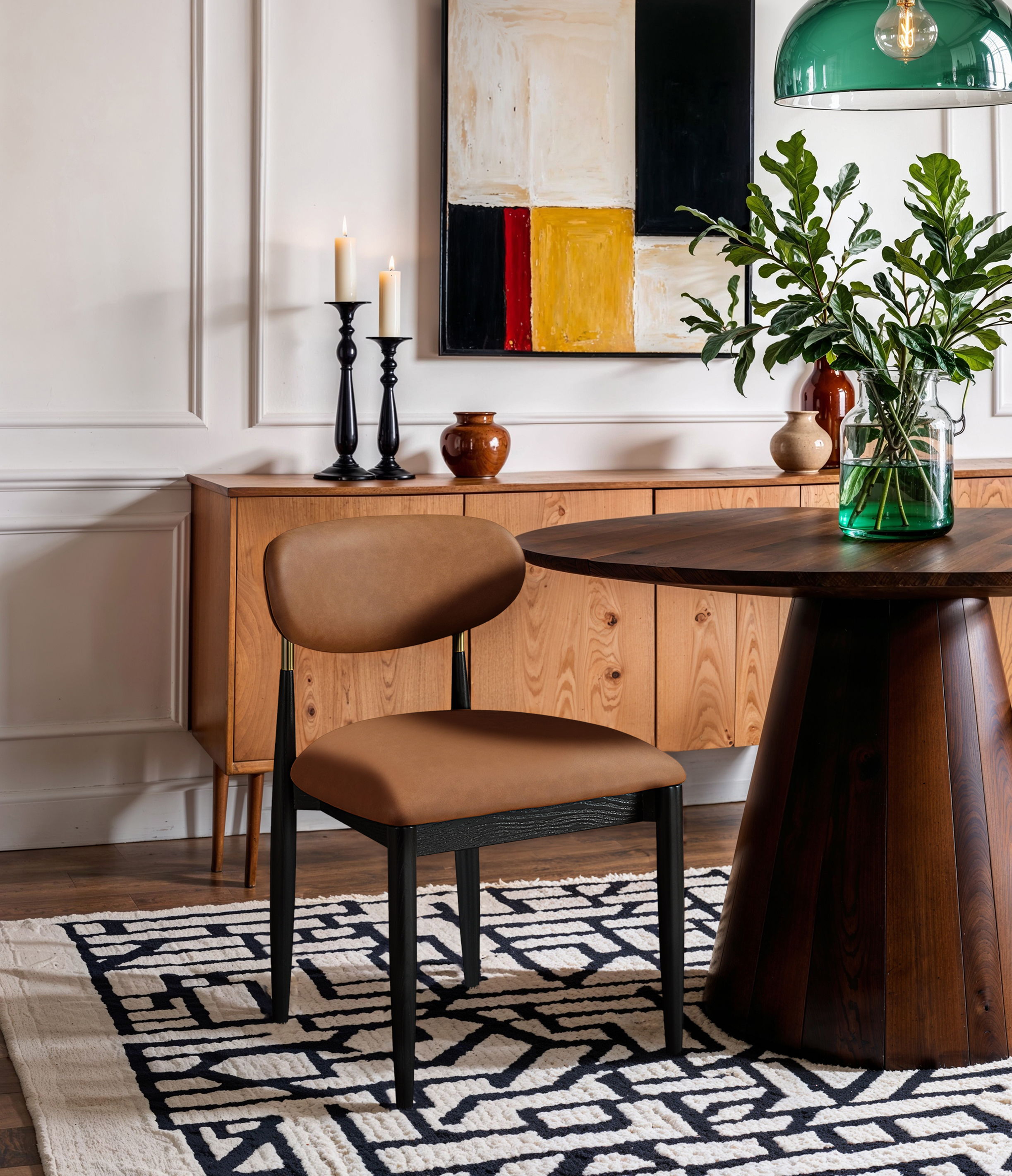 Riccio - Vegan Leather Upholstered Dining Side Chair (Set of 2) - Cognac