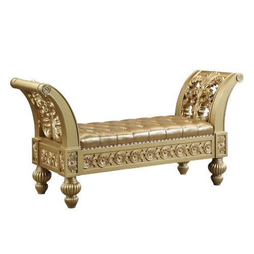 Seville - Bench - Gold Synthetic Leather & Gold, gold