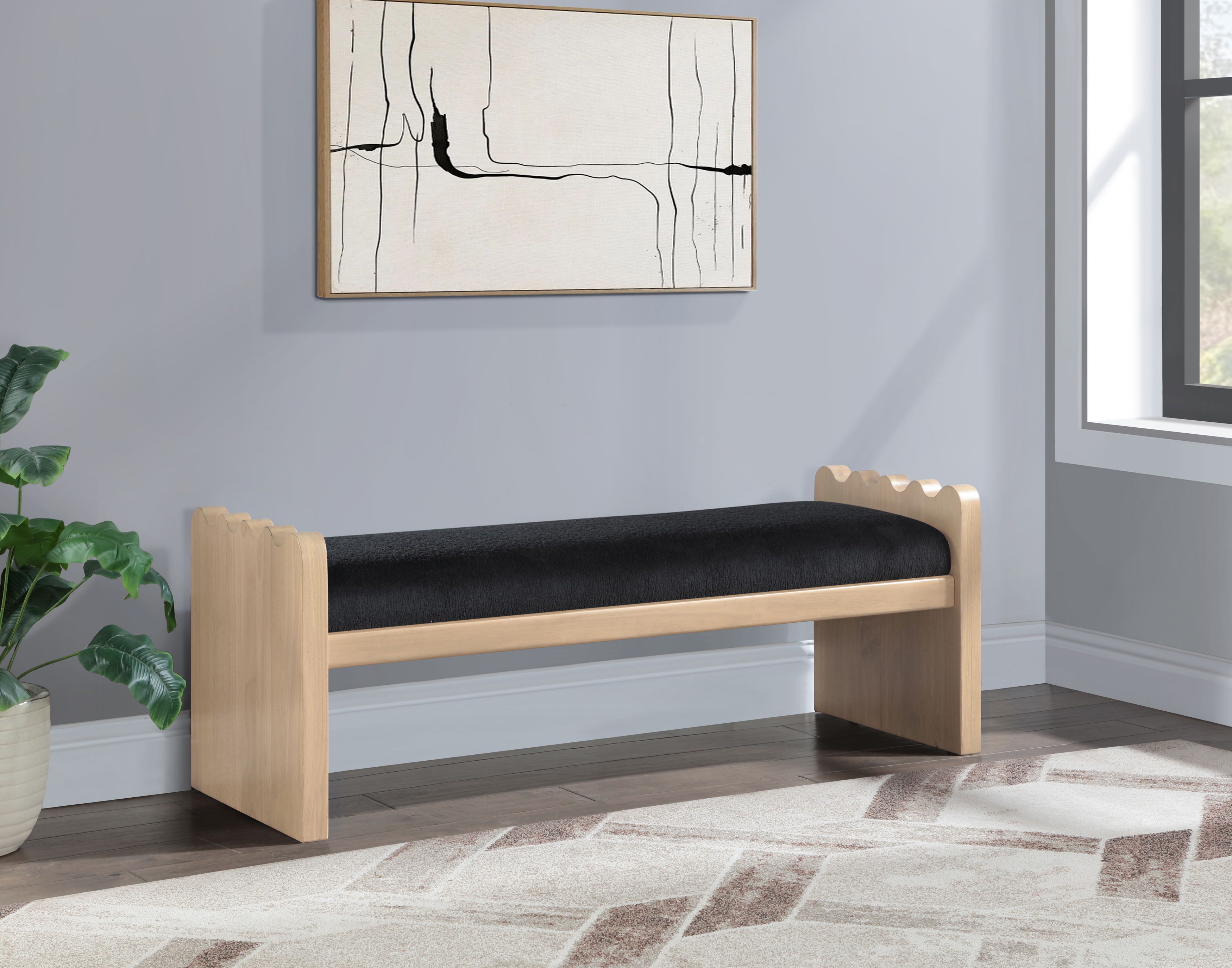 Sonia - Bench With Natural Base - Black