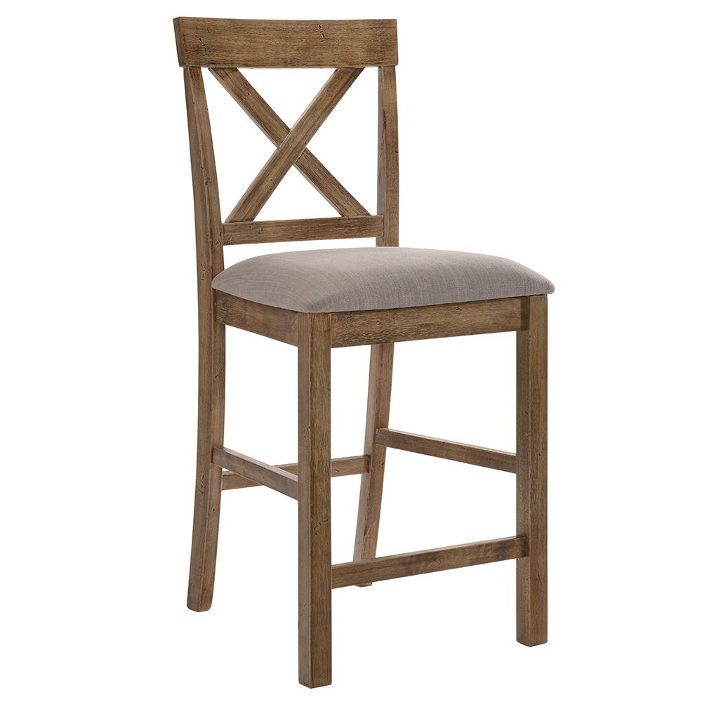 Martha II - Counter Height Chair (Set of 2) - Tan Linen & Weathered Oak, light brown