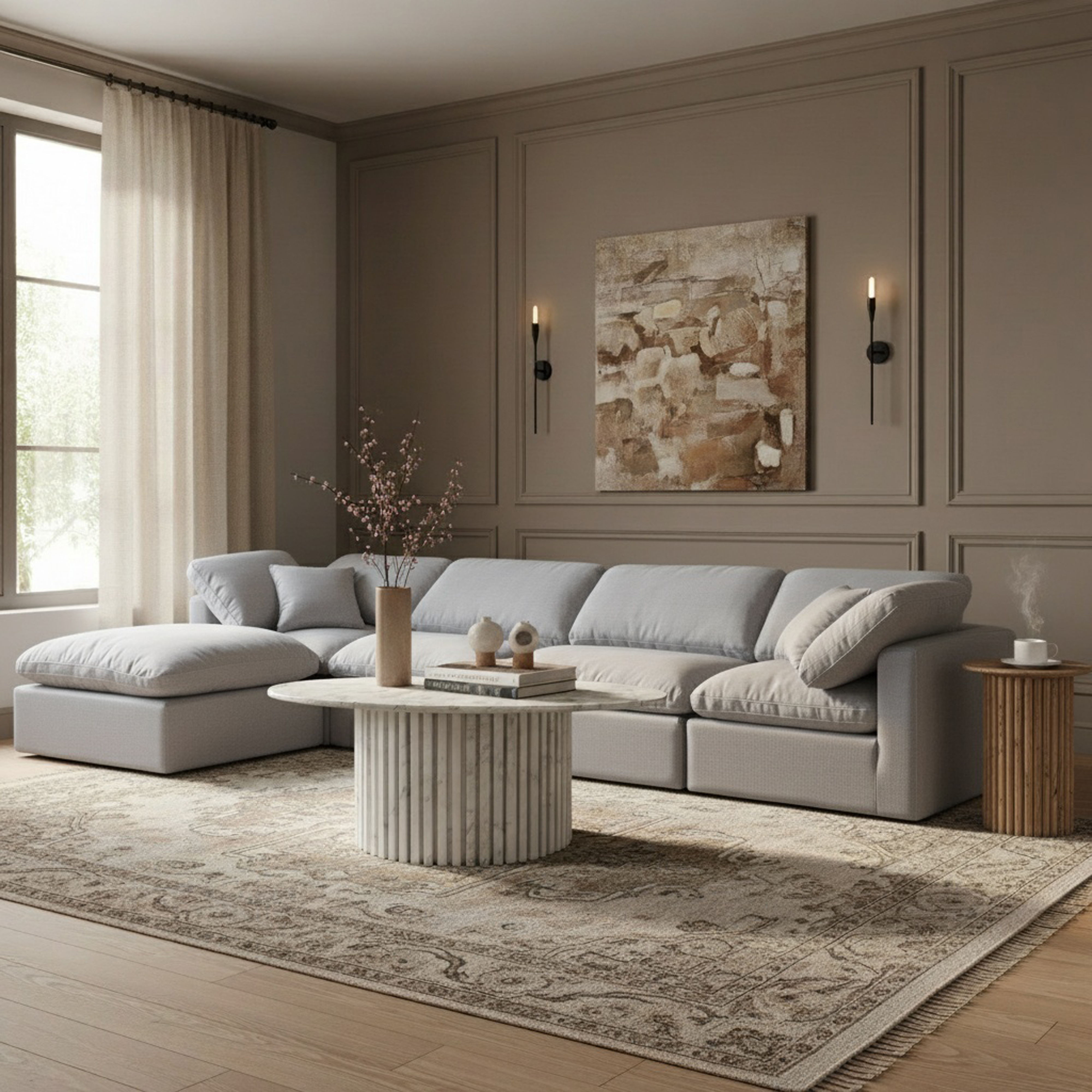 Indulge - Linen 5 Piece Modular Sectional With Chaise - Gray