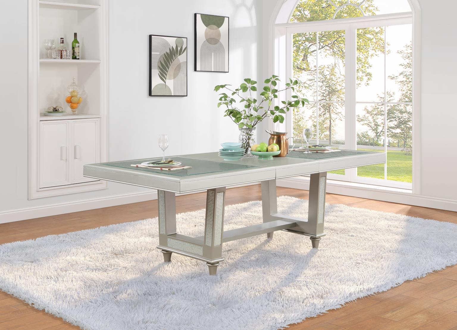 D106 - 7 Piece Dining Room Set (Table, 6 Side Chairs) - Pearl Silver
