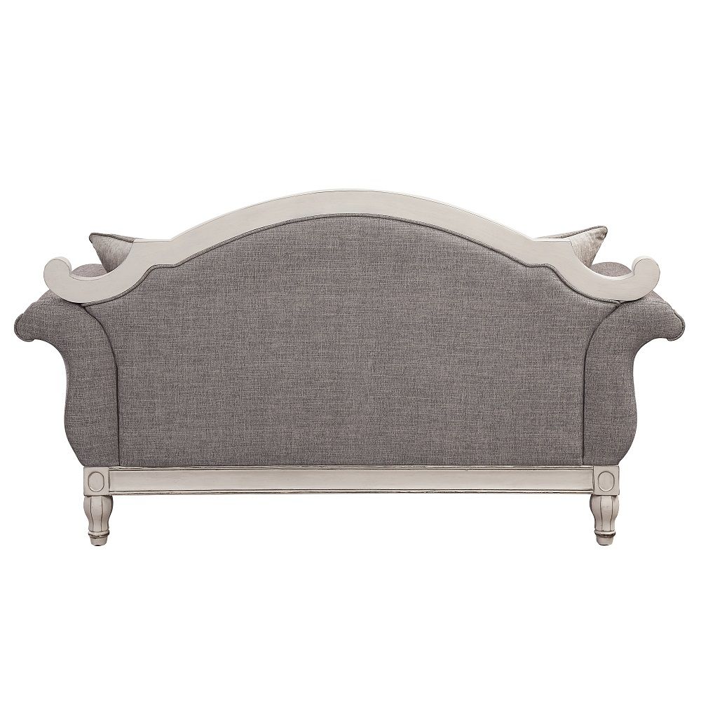 Florian - Loveseat With 3 Pillows - Gray Fabric & Antique White, gray, view 2