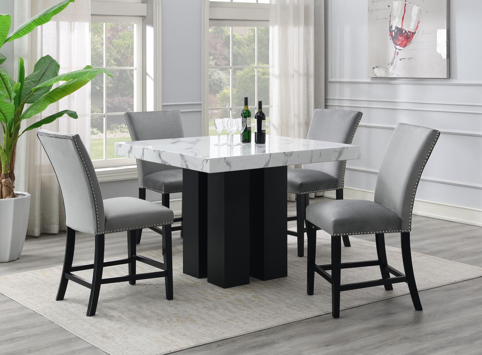D130 - 5 Piece Dining Room Set (Counter Table, 4 Chairs) - Pearl Silver / Black