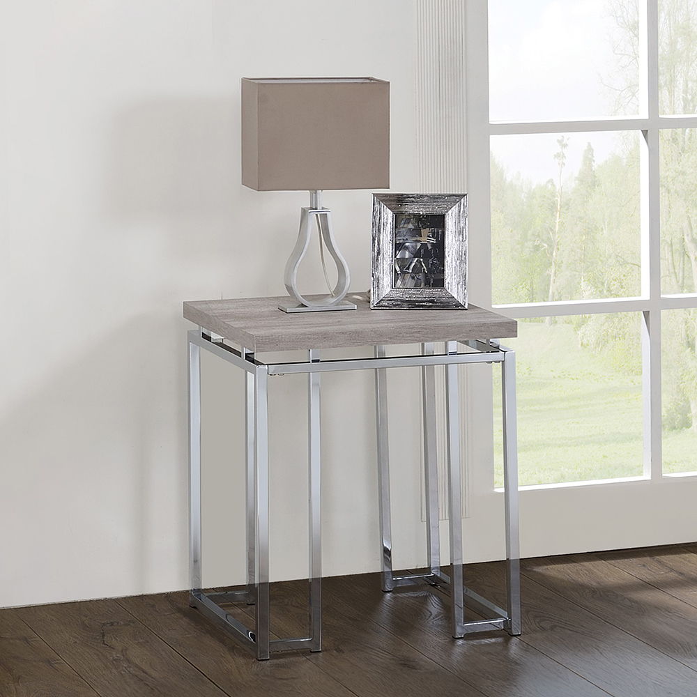 Chafik - End Table - Natural Oak & Chrome, light brown