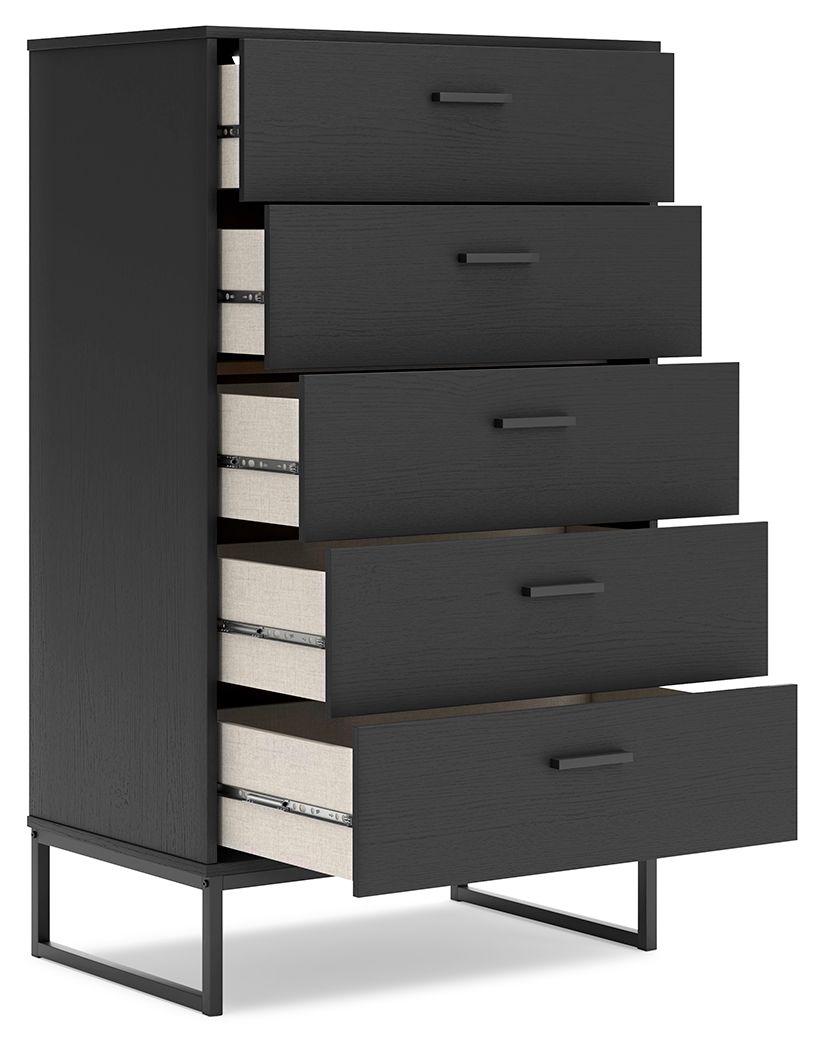 Socalle - Five Drawer Chest - Black, black, view 4
