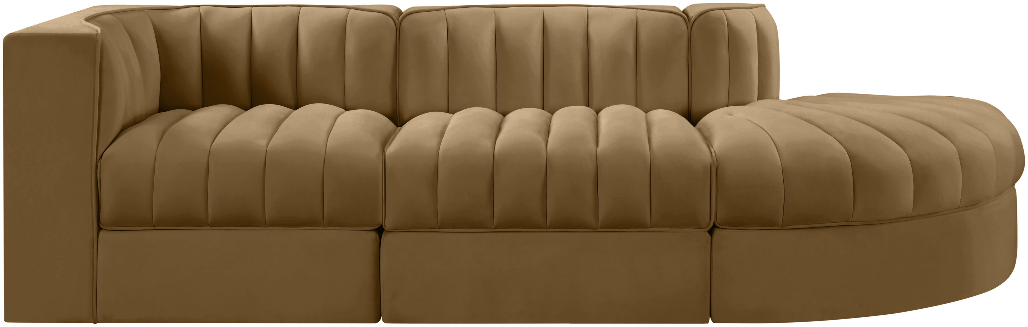 Rummi - Velvet Performance Fabric Upholstered 3 Piece Modular Sectional - Saddle