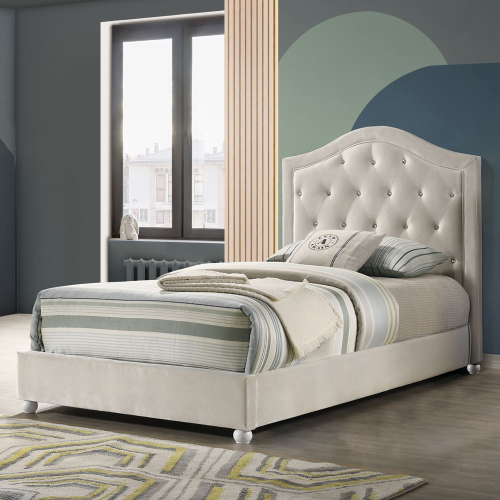 Reggie - Full Bed - Beige Fabric, beige