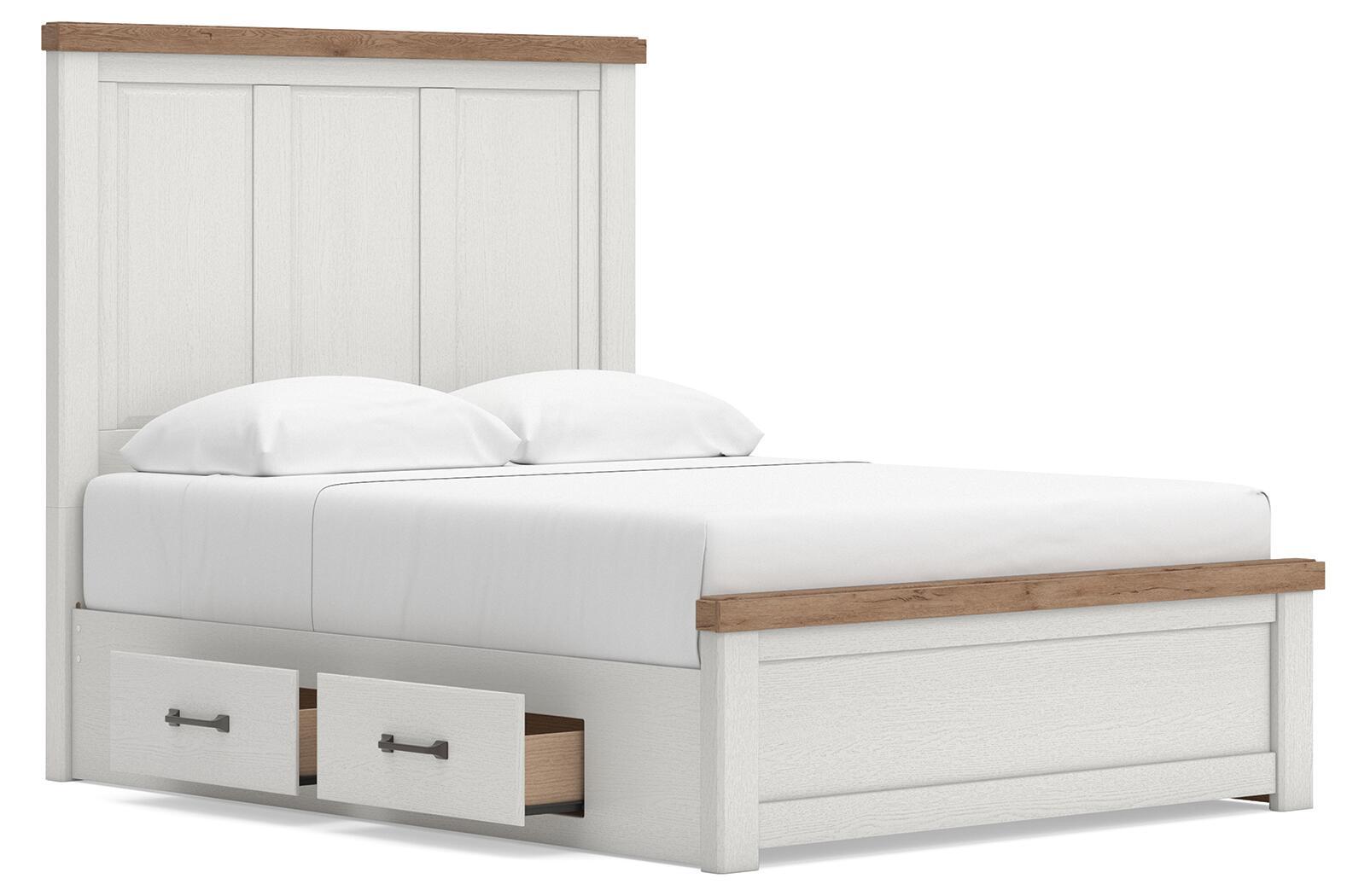 Ashley Furniture Savonport - Queen Panel Bed With 2 Under Bed Storage Units - White / Brown - Image 4