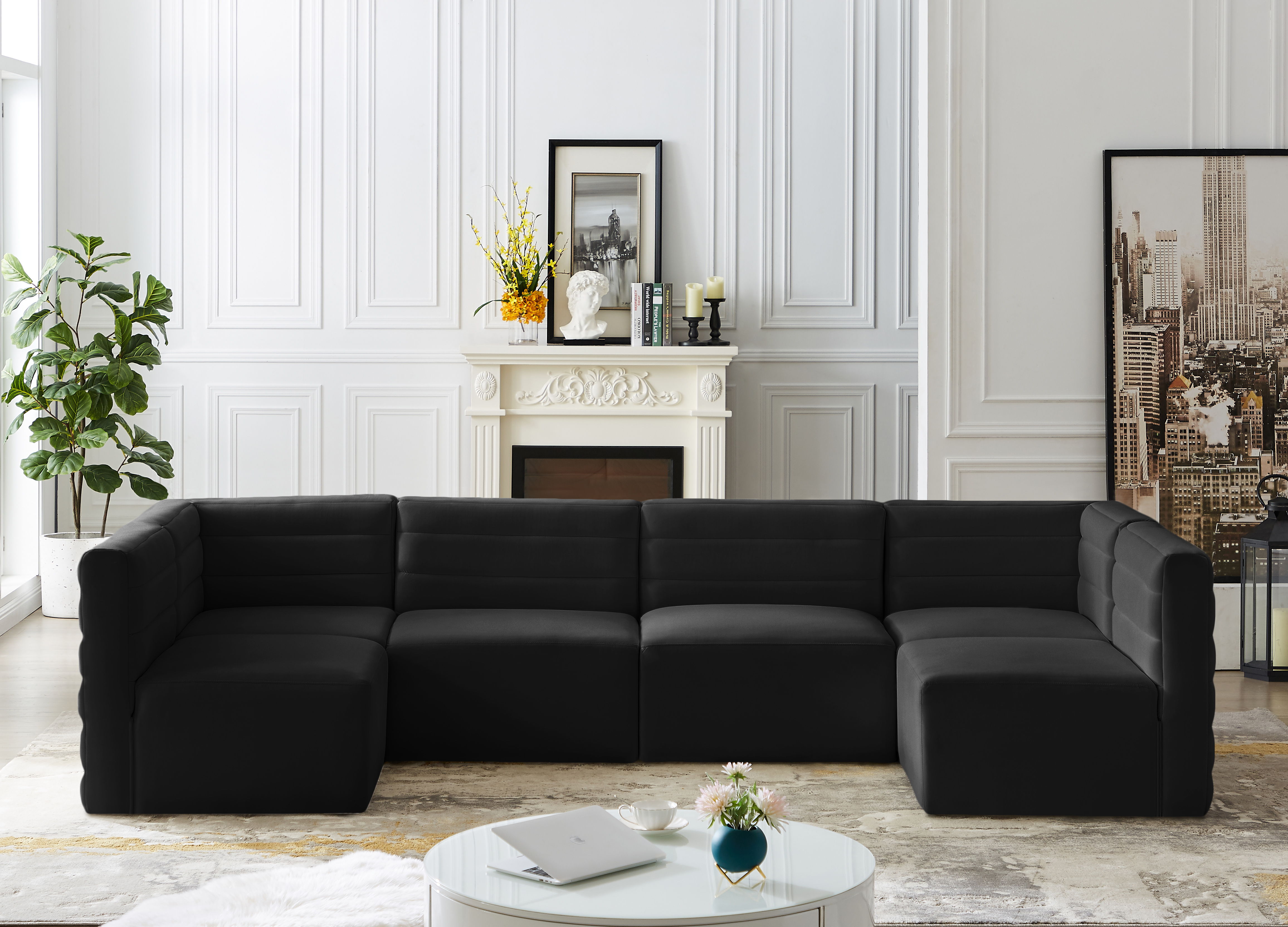 Quincy - 6 Piece Modular U-Shaped Sectional - Black