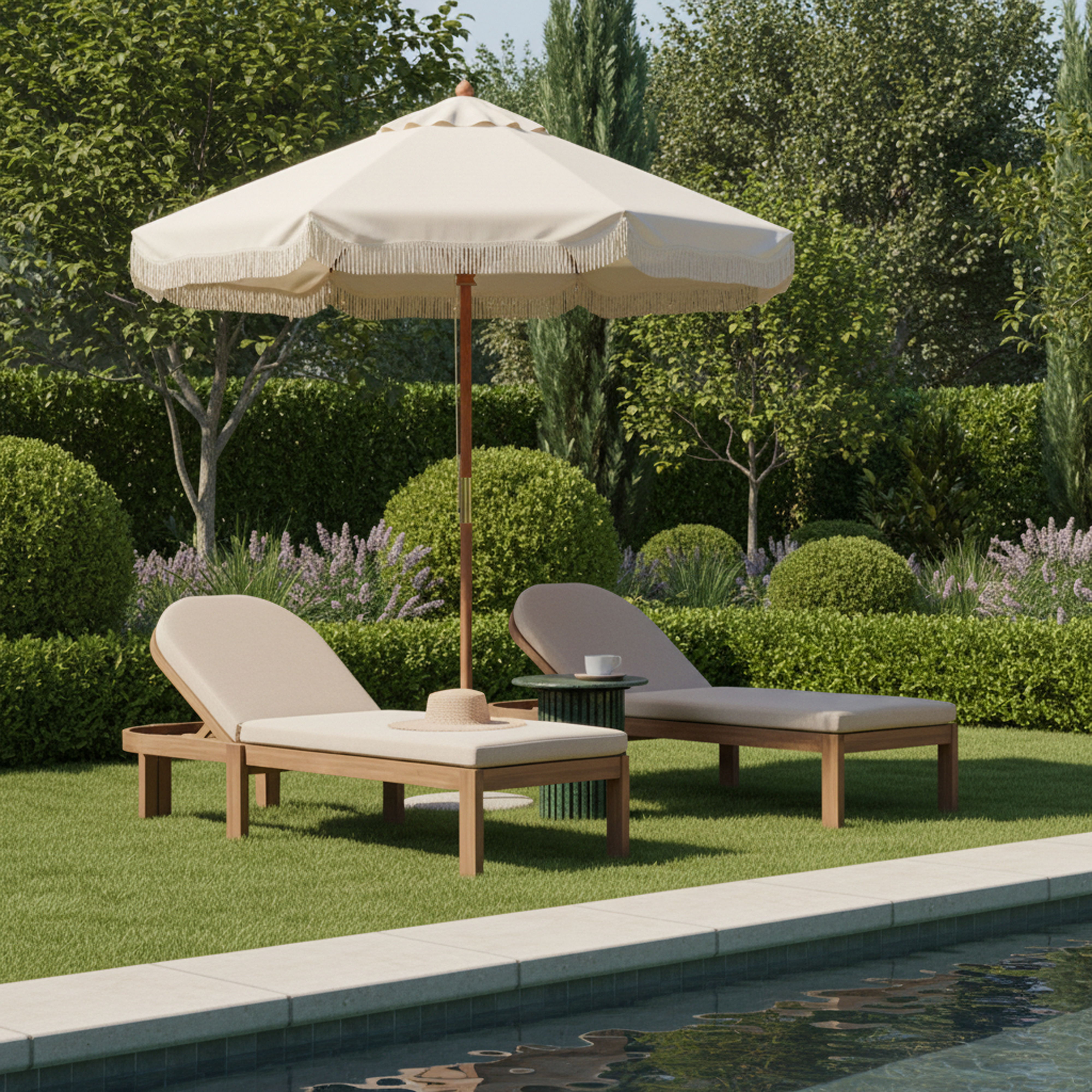 Newport - Water Resistant Fabric Upholstered Outdoor Patio Lounge Chair - Beige