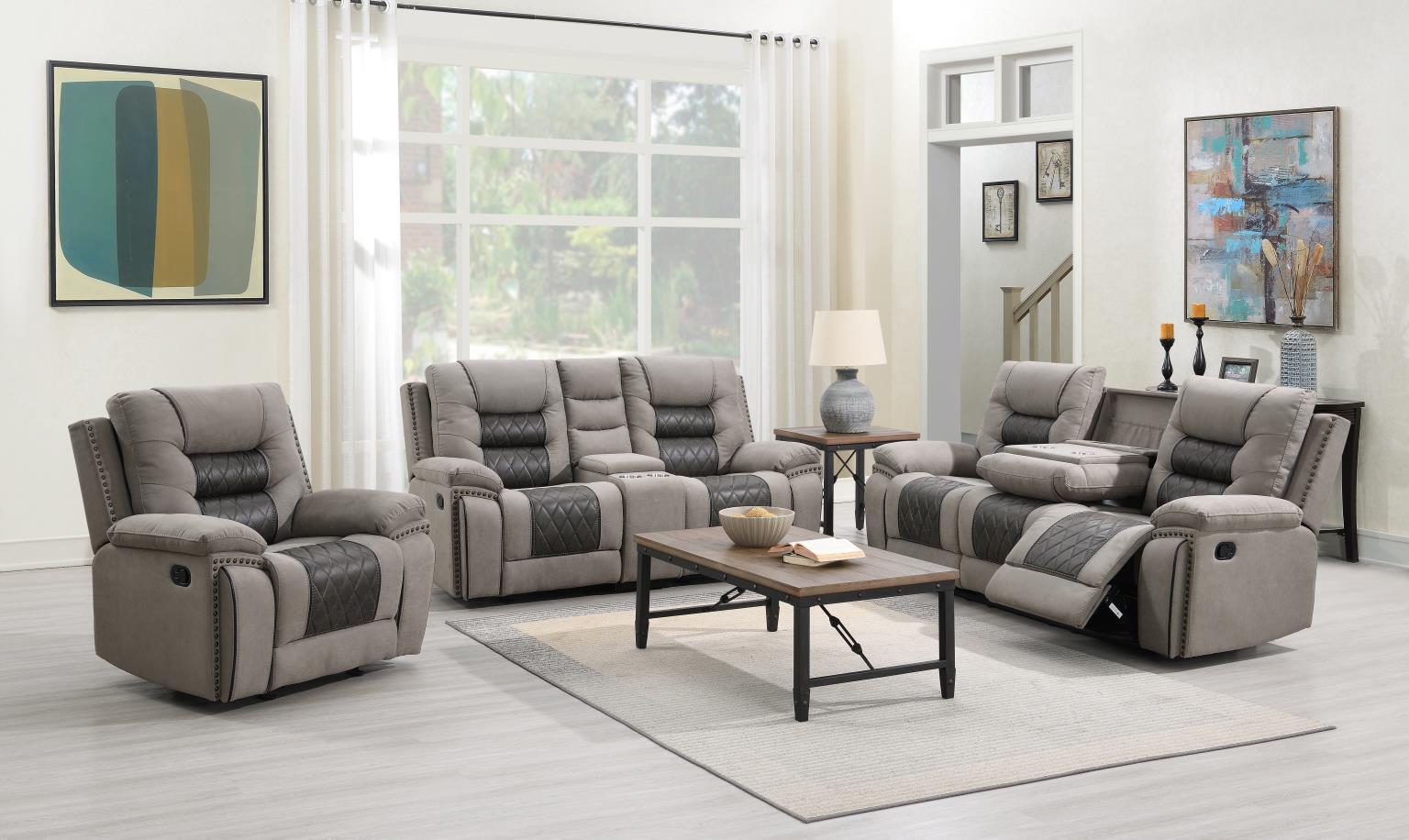 U142 - 2 Piece Living Room Set (Reclining Sofa & Reclining Loveseat) - Gray