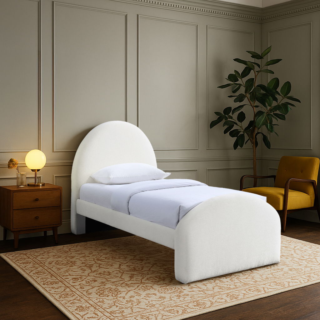 Andaz - Chenille Fabric Upholstered Twin Bed - Cream